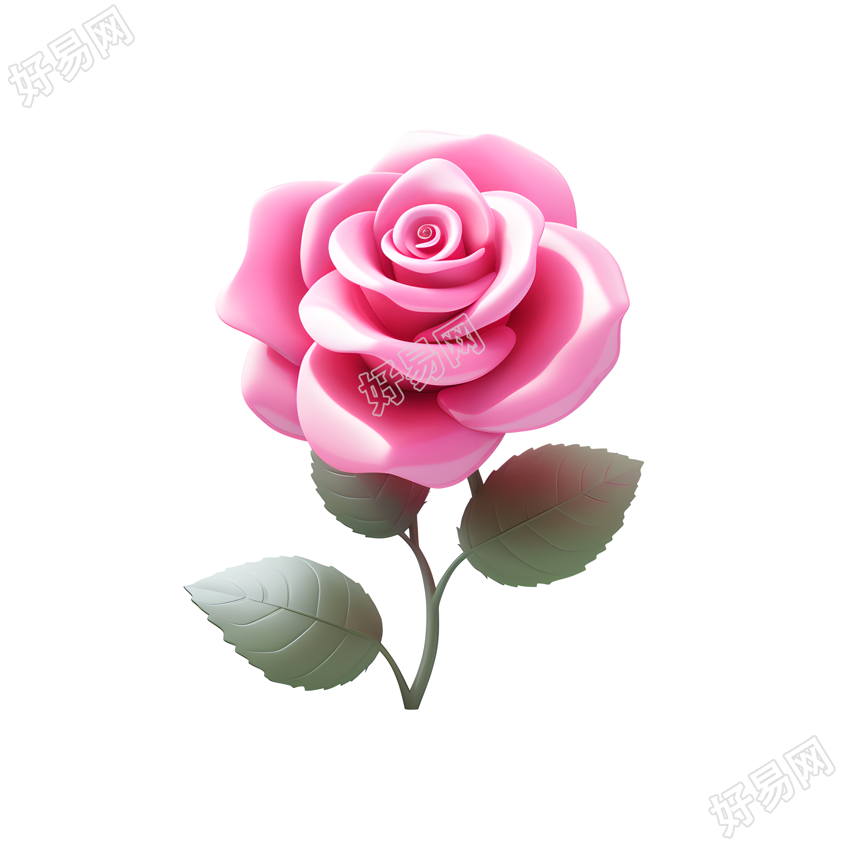 3D玫瑰花PNG高清图标素材