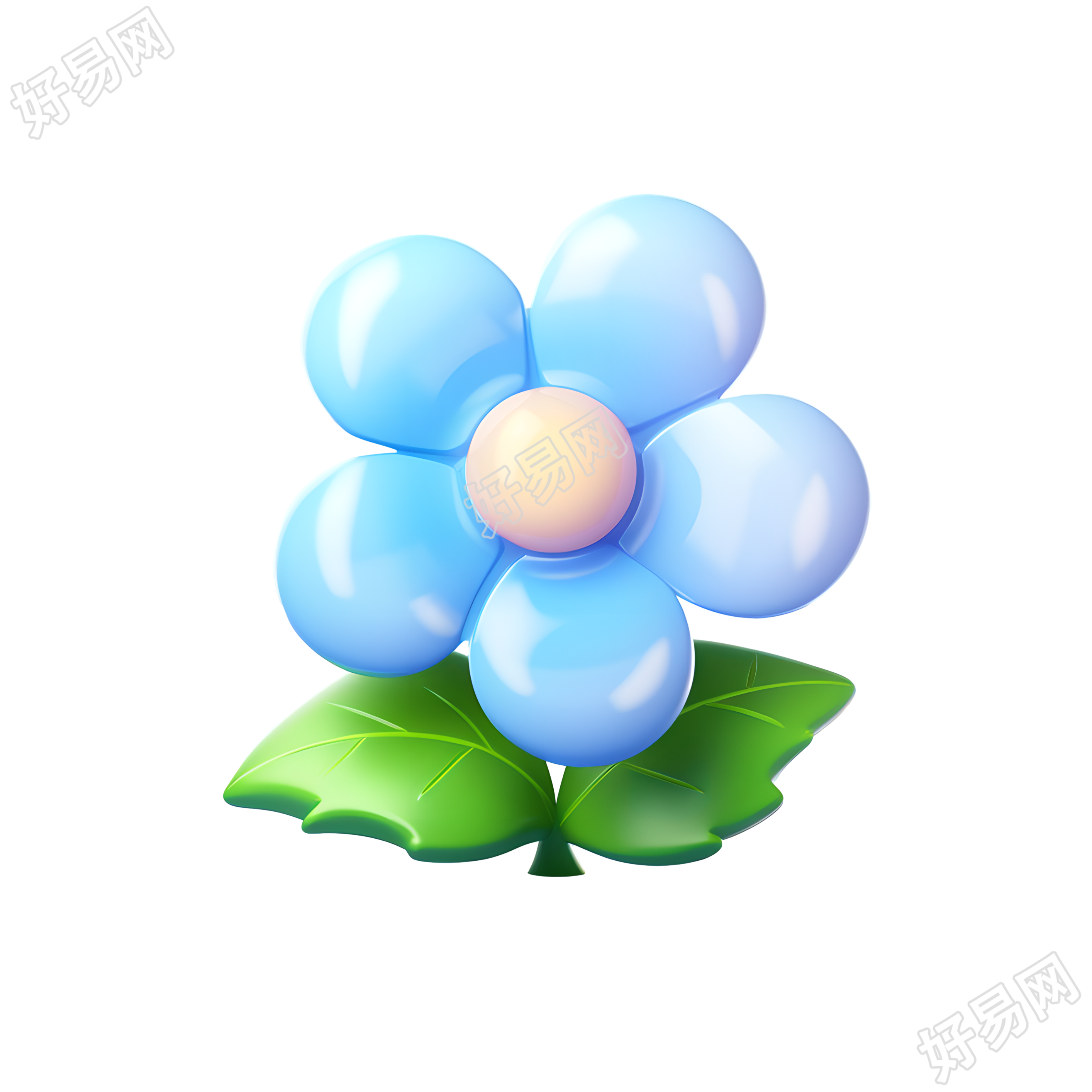 3D蓝色花卉可爱插画