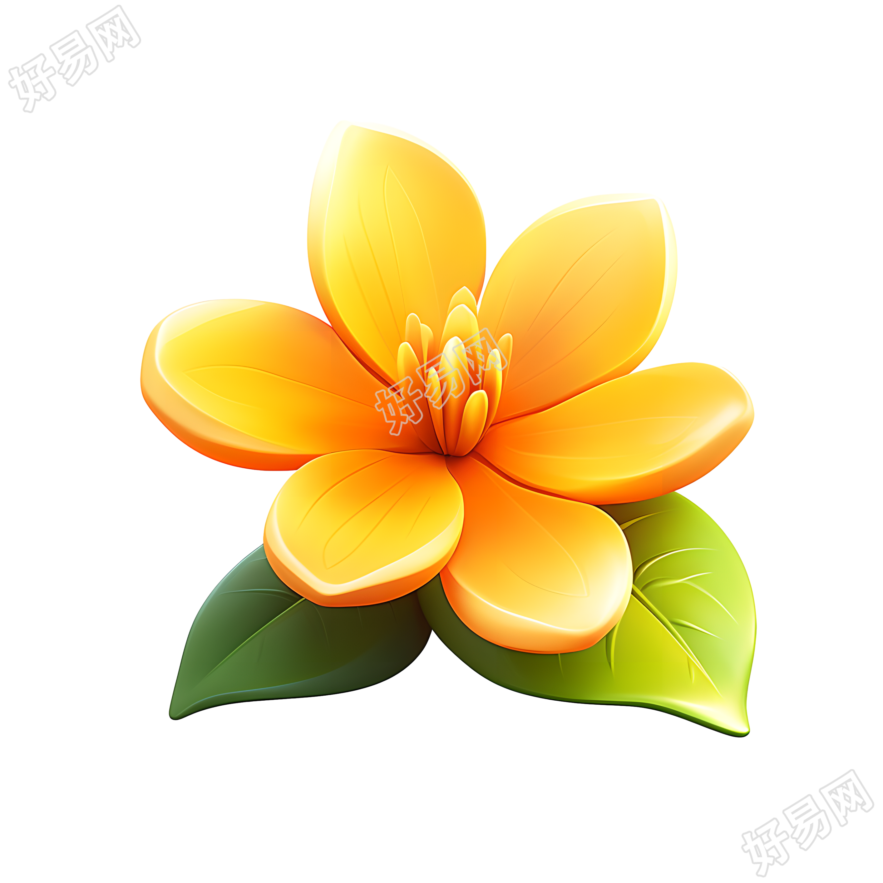 3D花卉和两片叶子素材