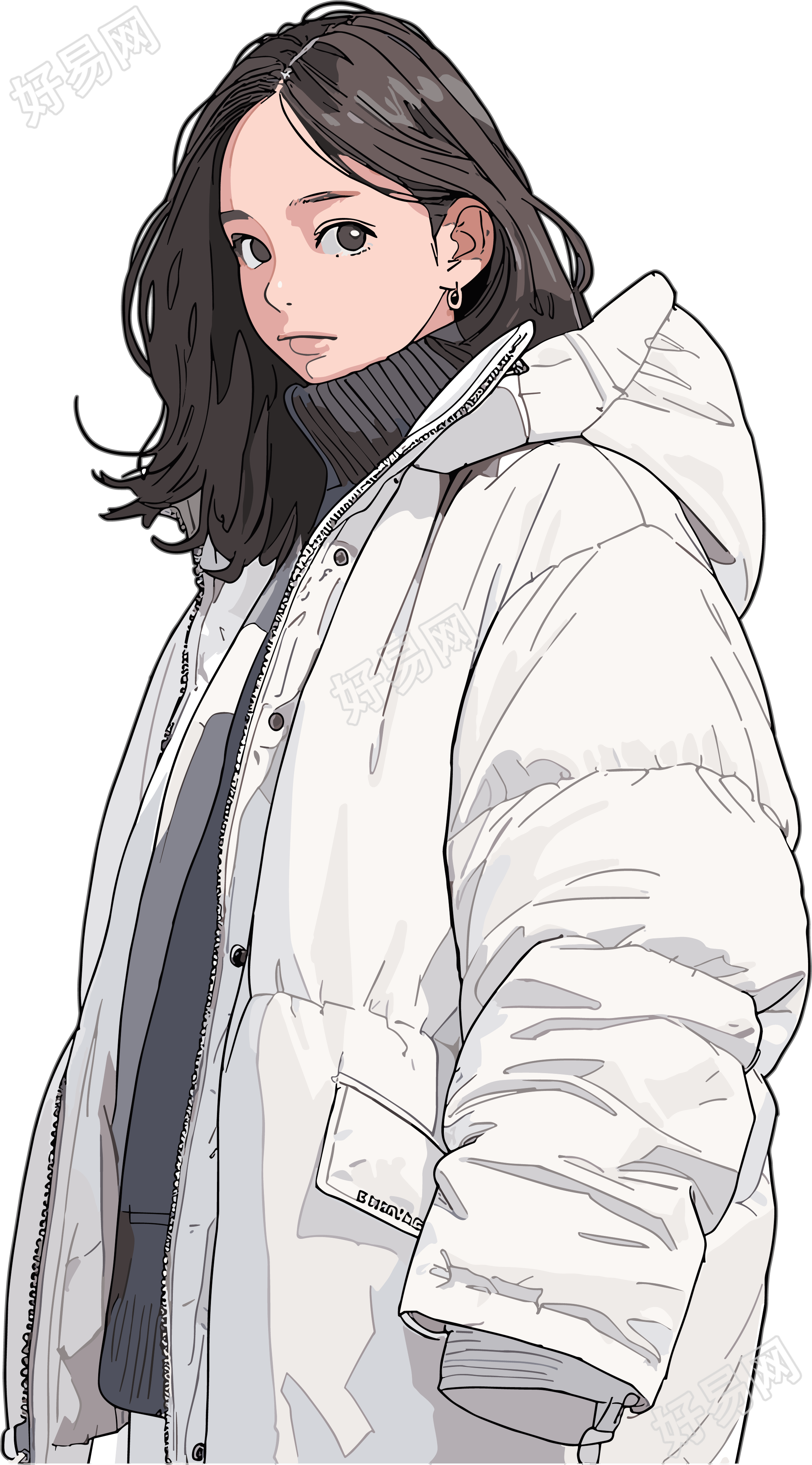 冬季羽绒服女孩透明背景素材