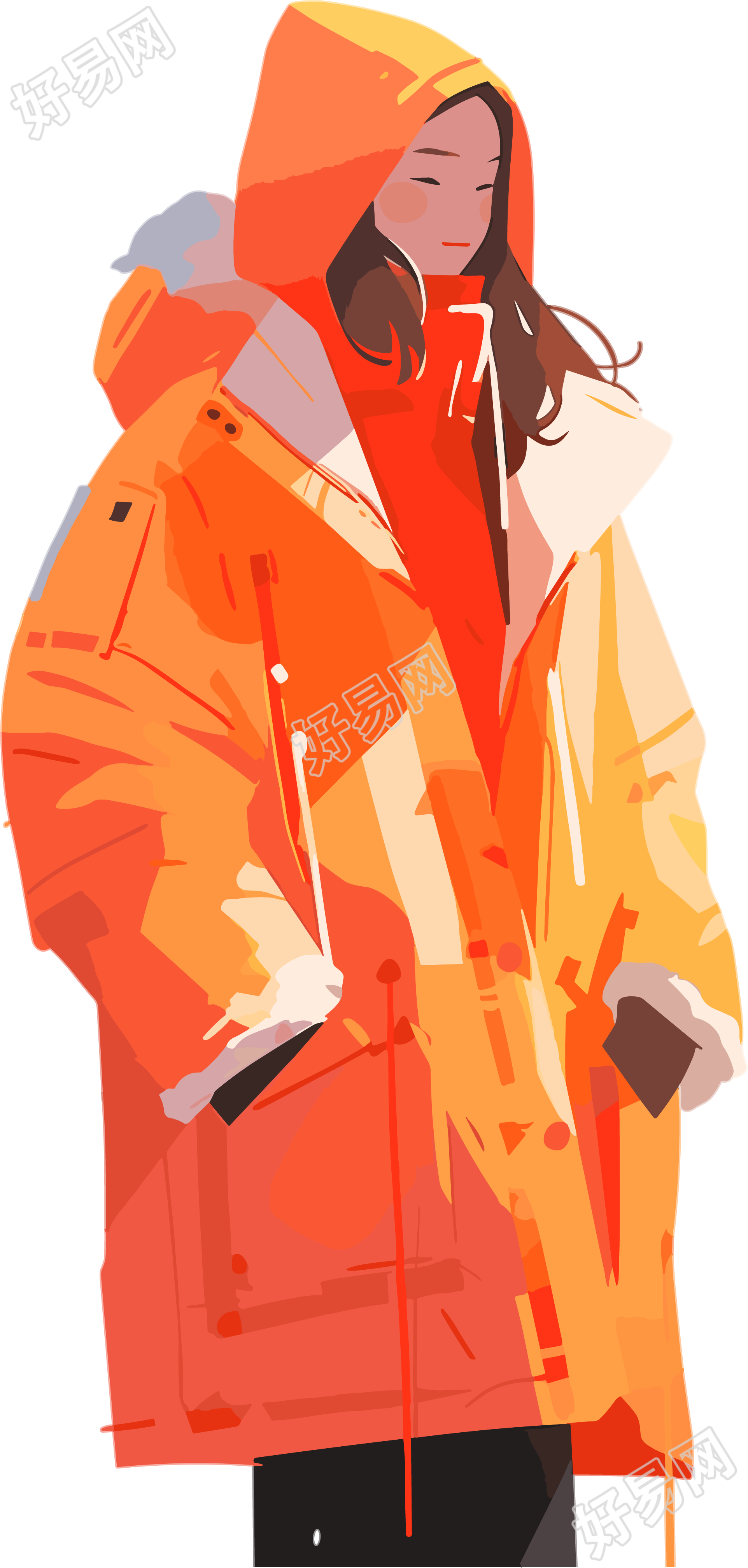冬季羽绒服女孩橙色系图形插图