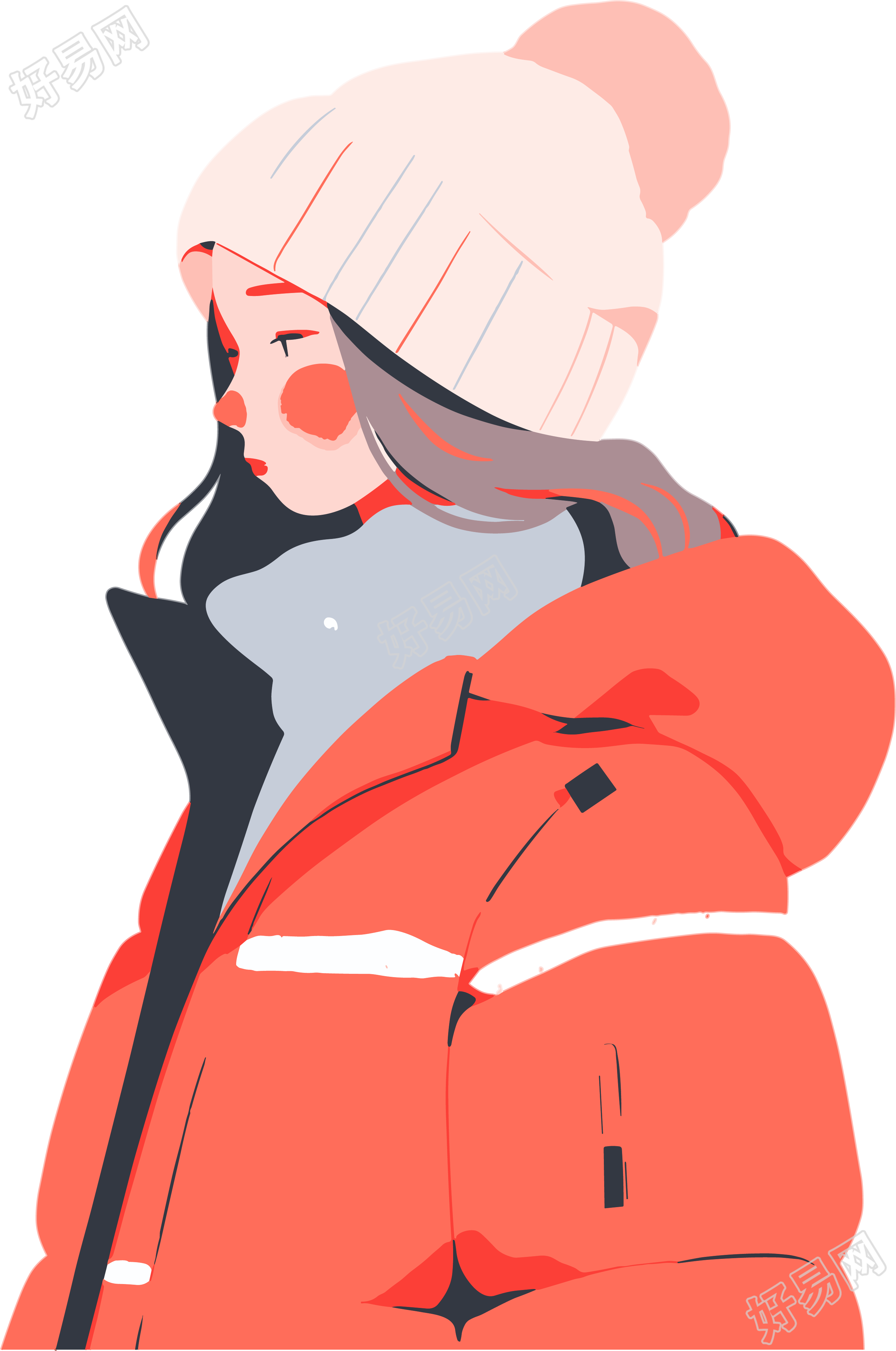 冬季羽绒服女孩2D图形插图