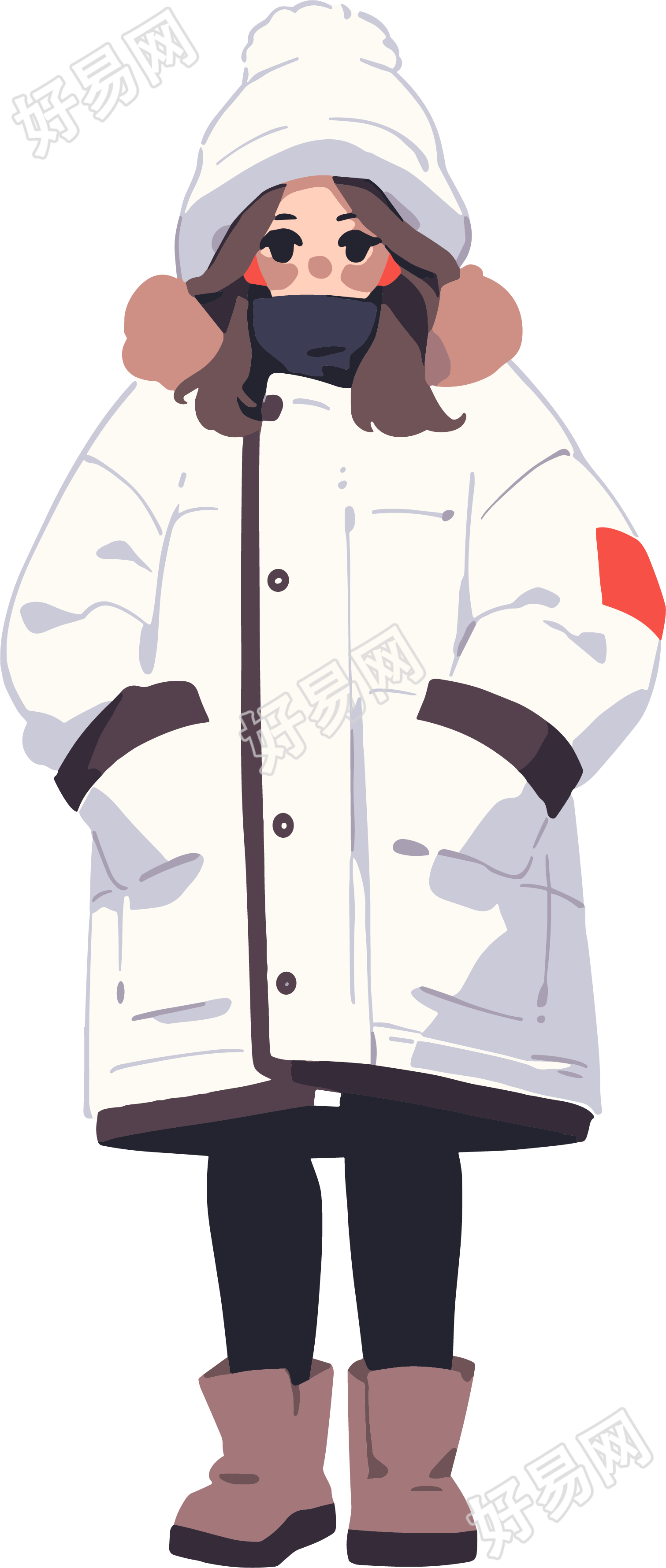 冬季羽绒服女孩保暖插画