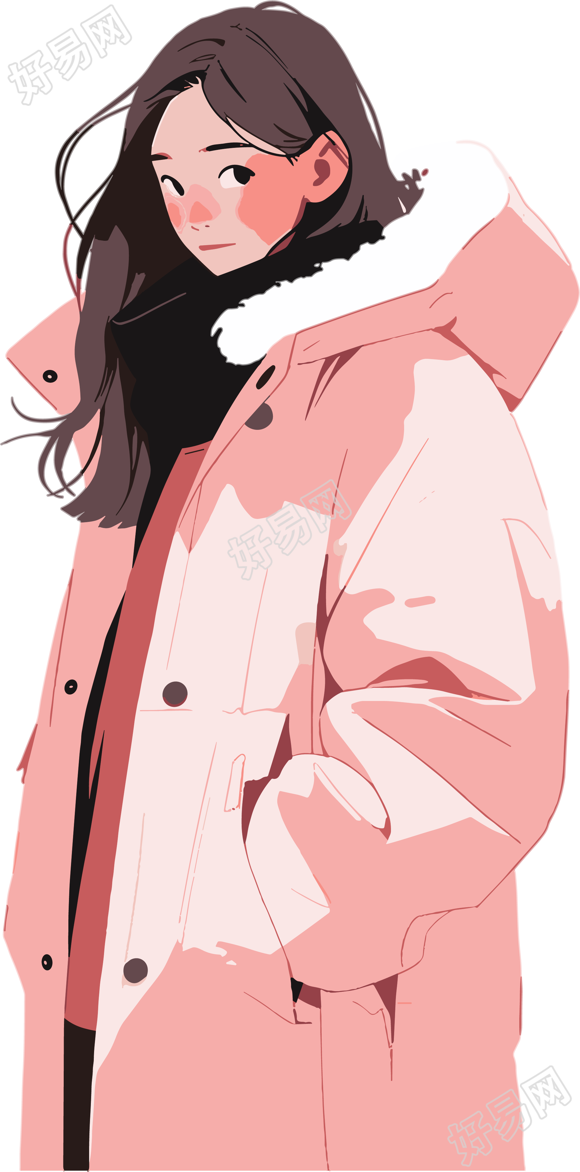 冬季羽绒服女孩2D平面图形插画