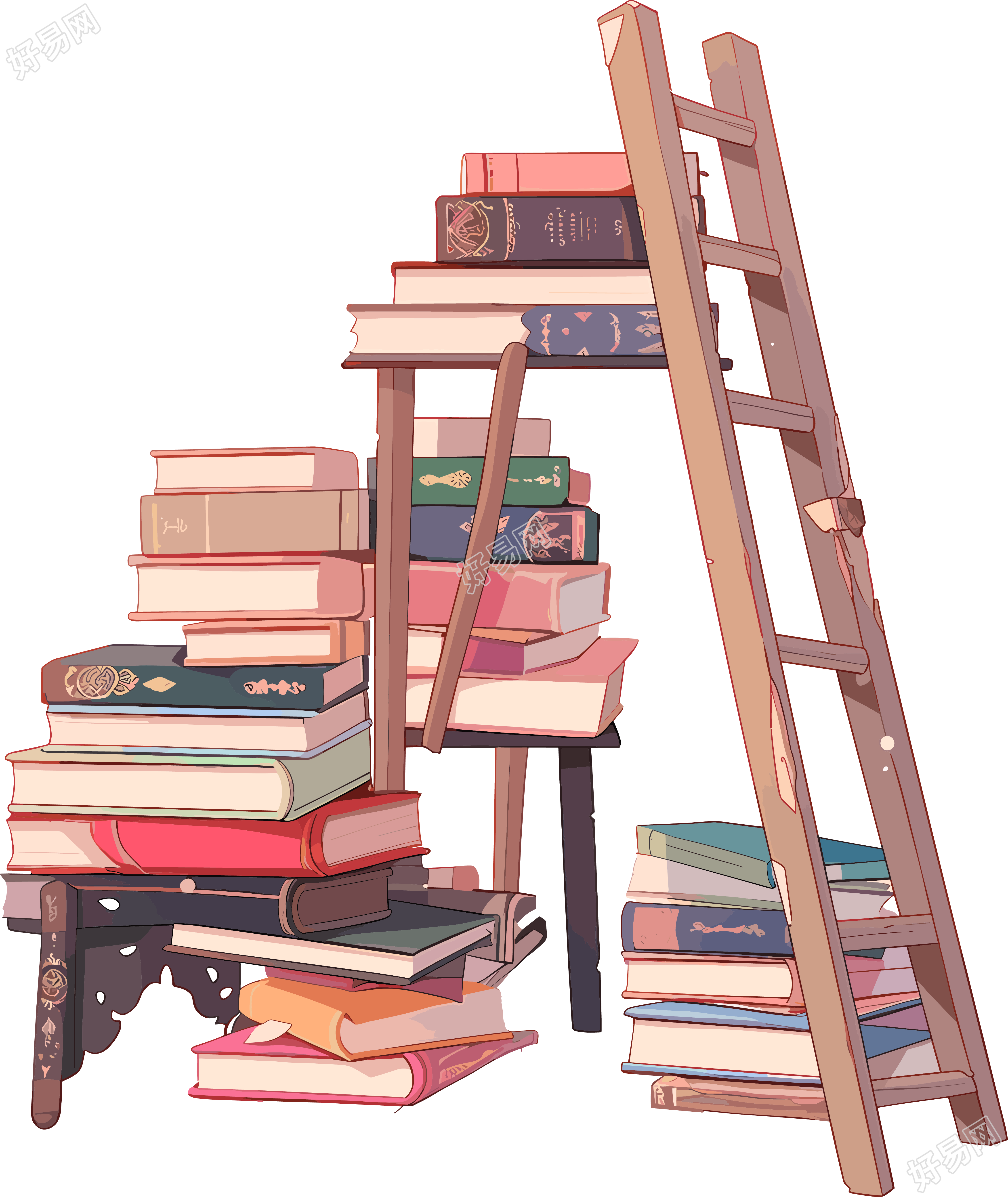 书本和梯子创意设计插图