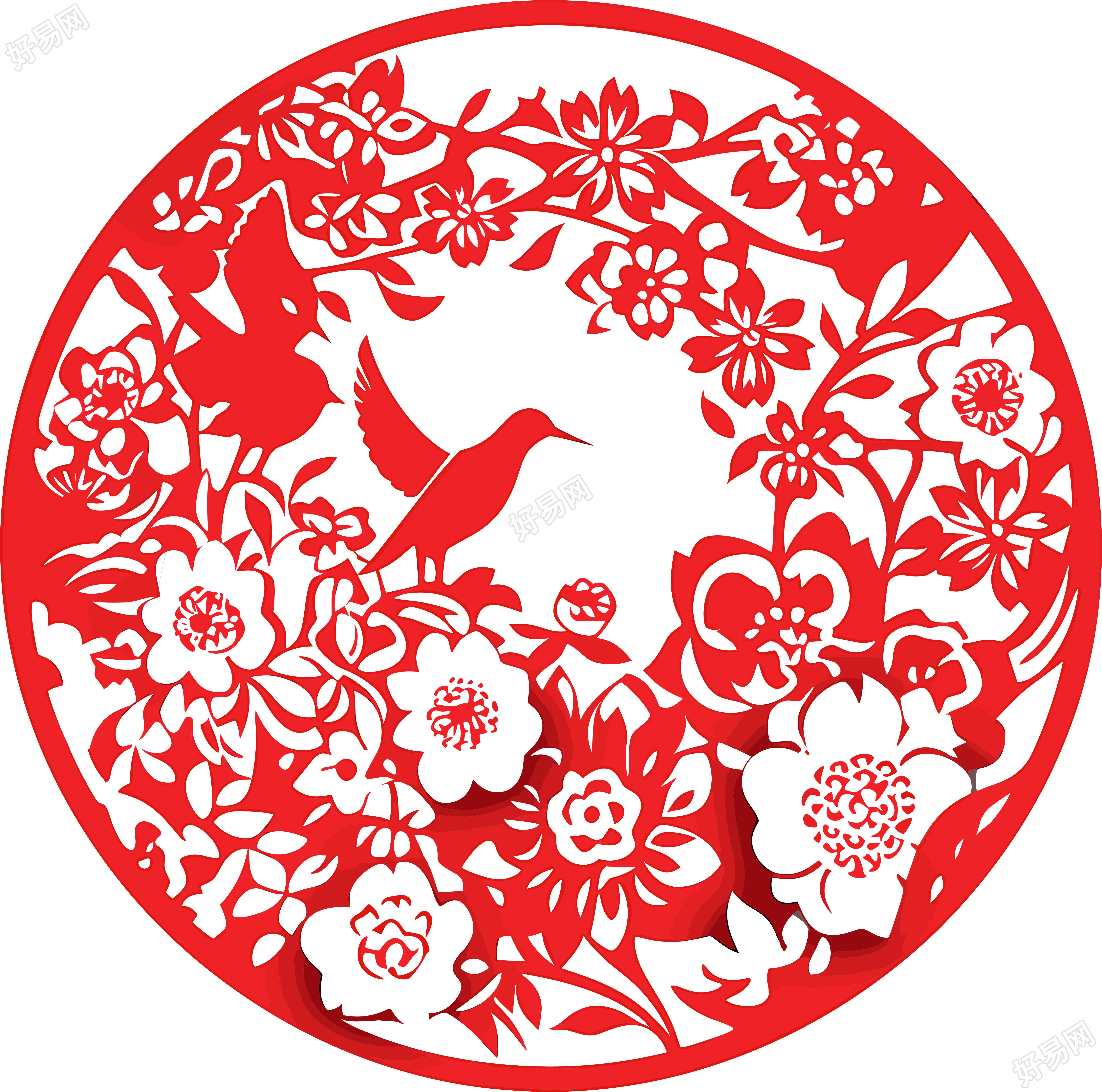 剪纸窗花可爱小鸟素材