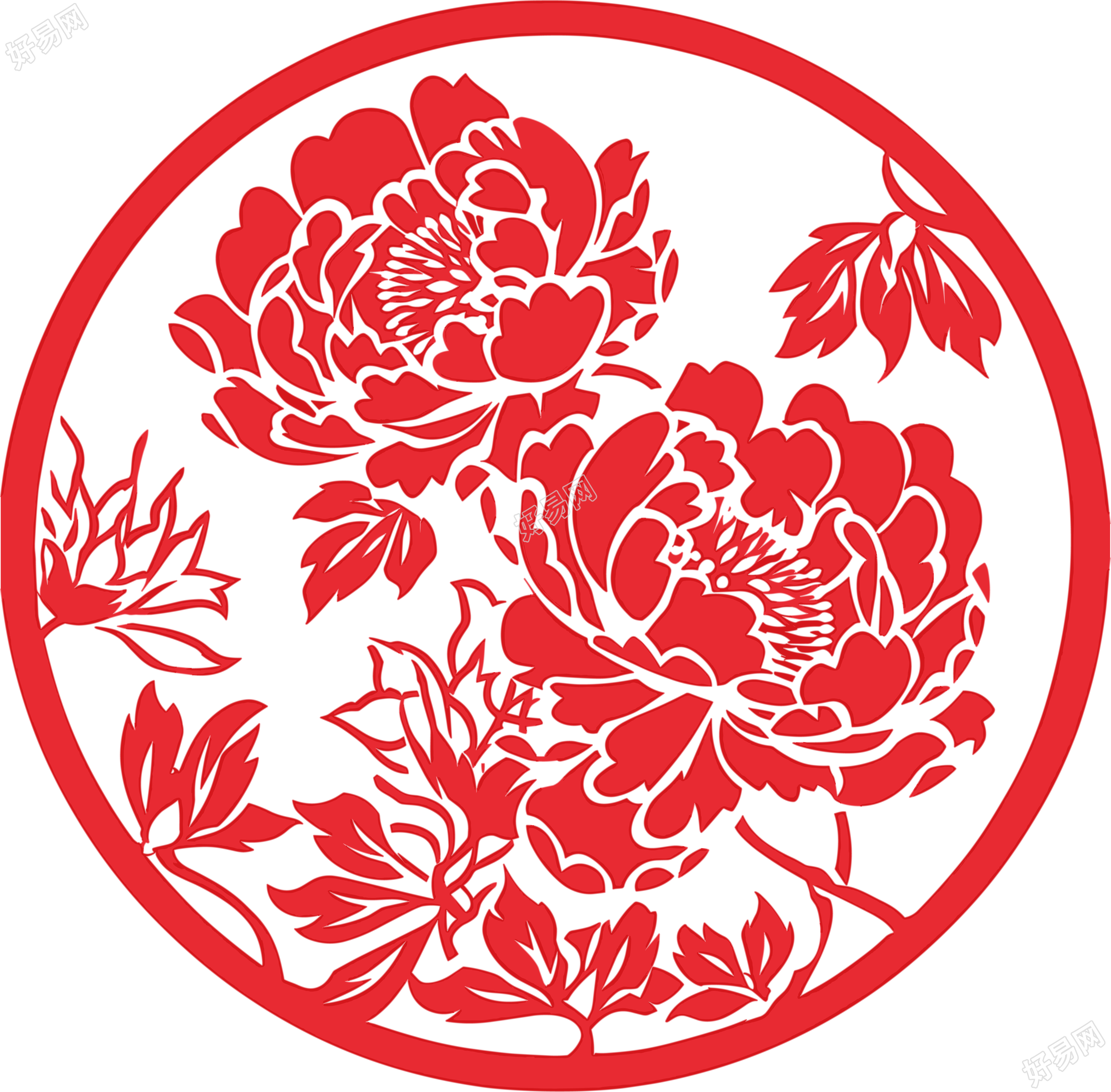 剪纸窗花唯美牡丹插画
