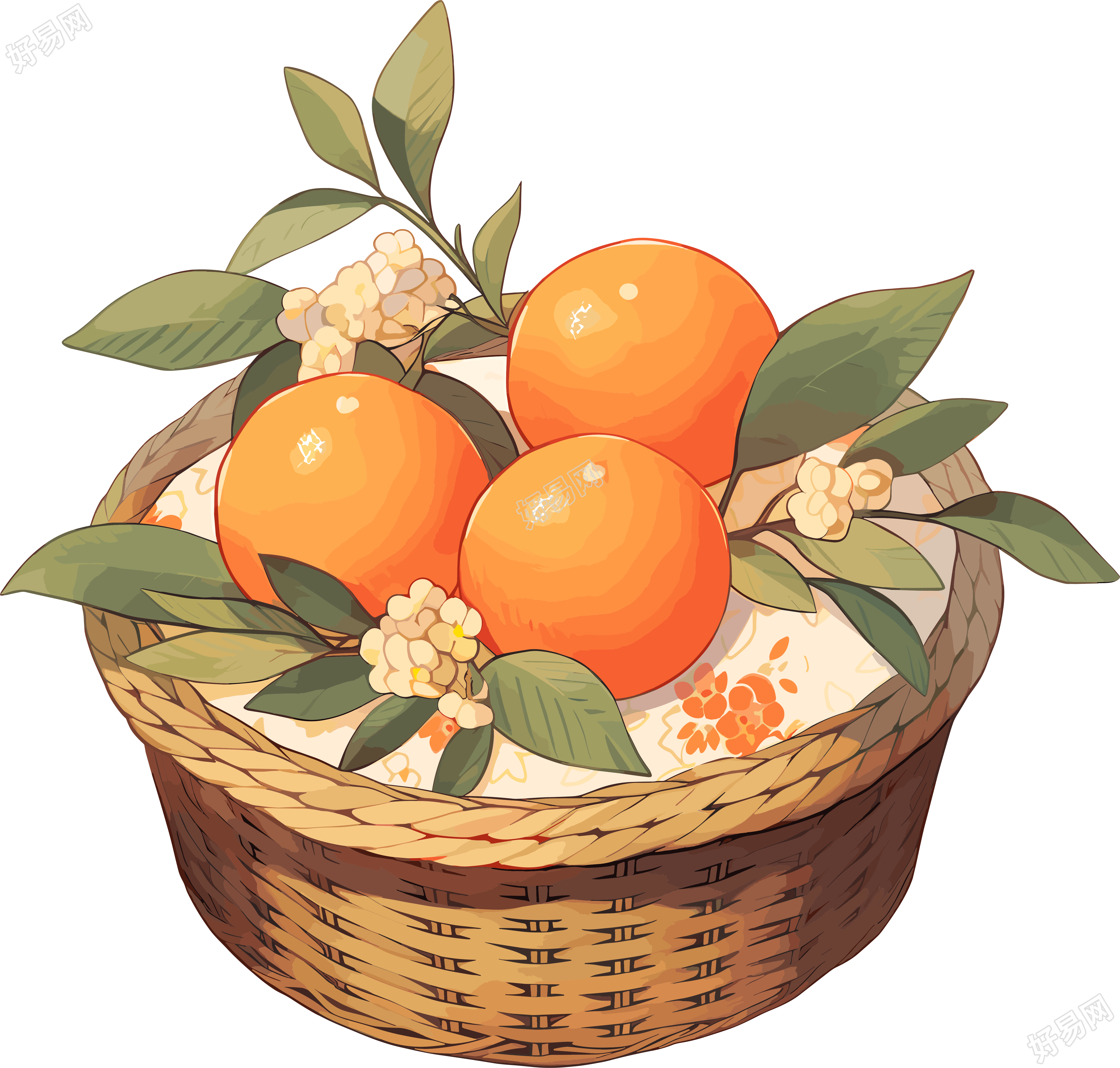 篮子里的橙子透明背景插画