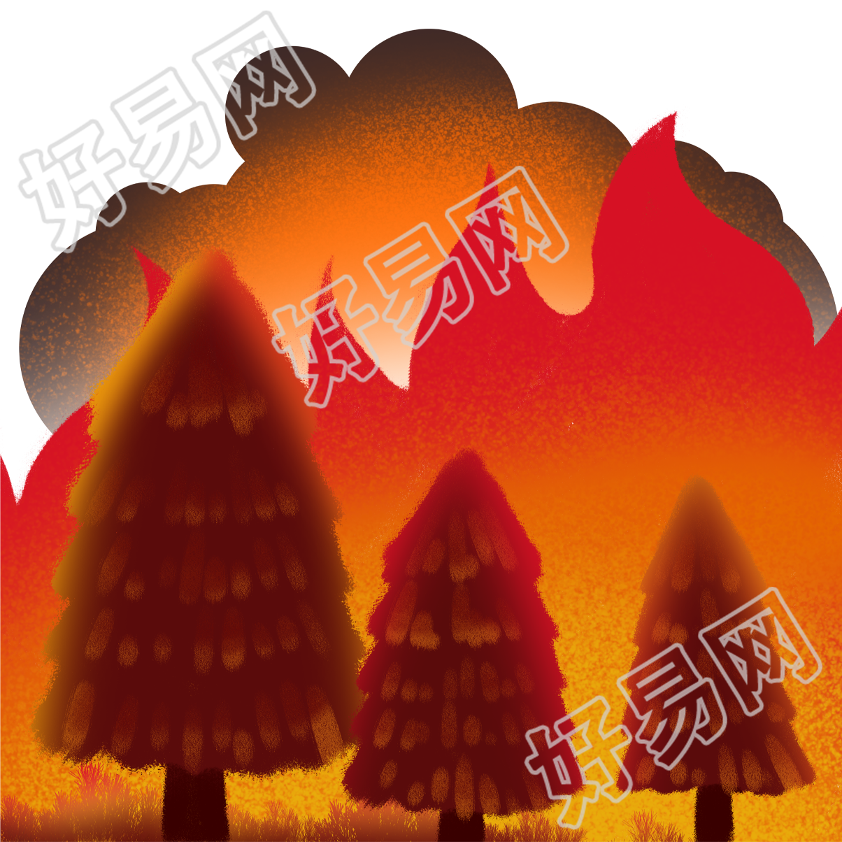 森林防火被大火包围的树木PNG素材