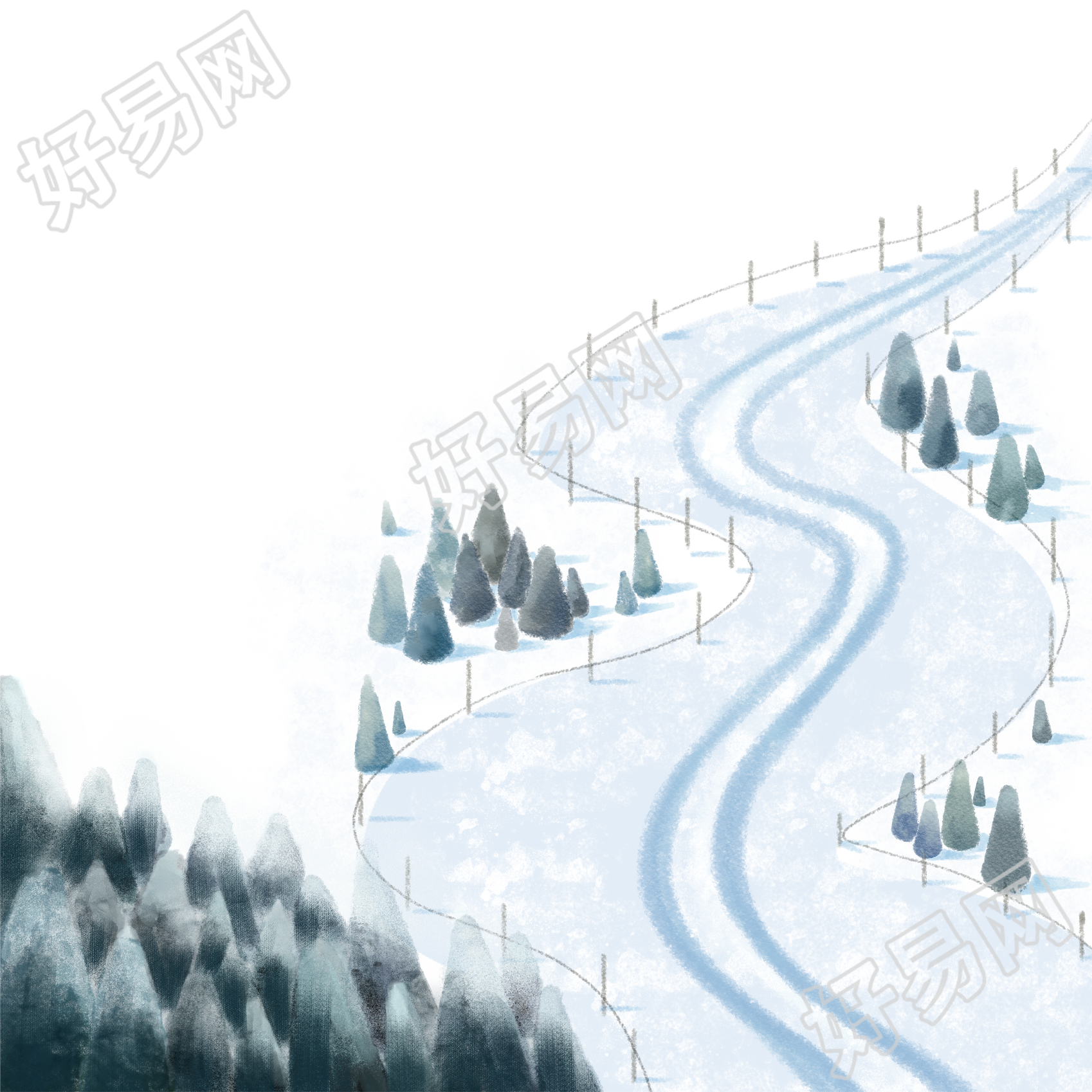小寒节气唯美公路松树插图