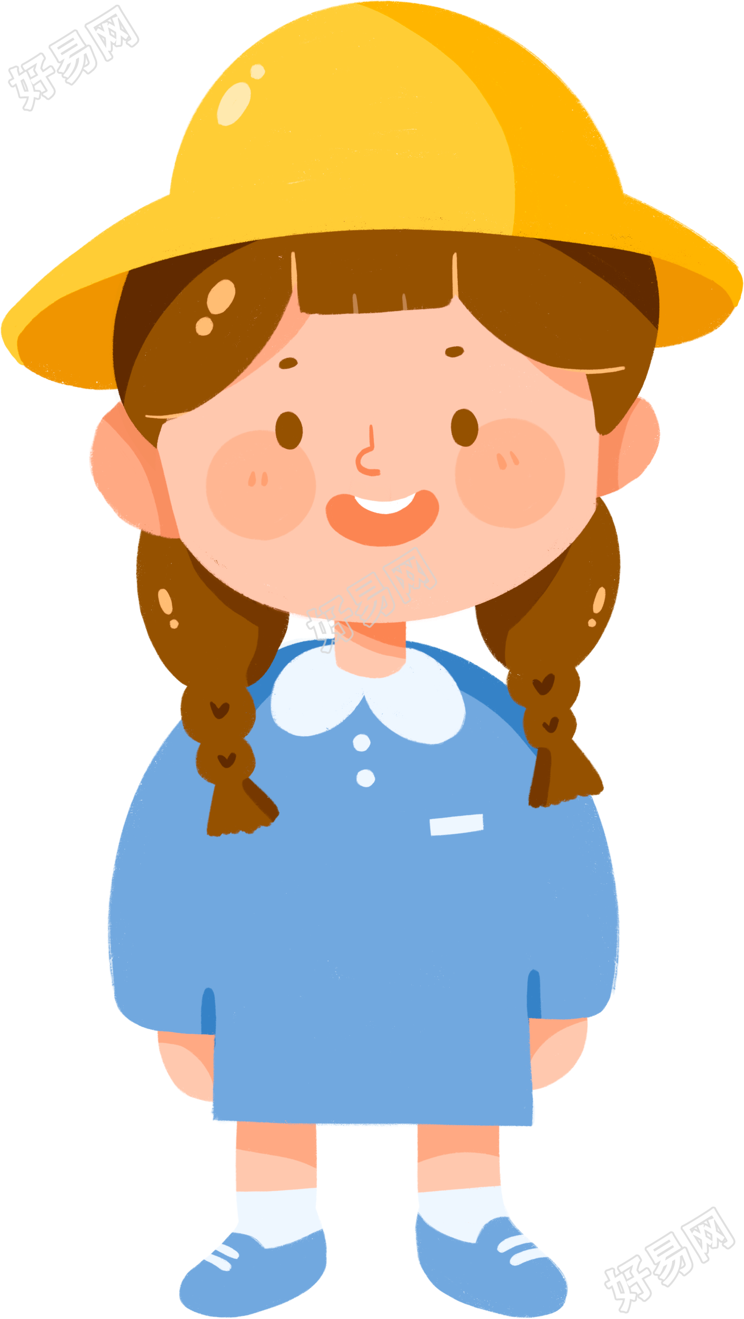 卡通可爱小女孩穿着校服手绘插图