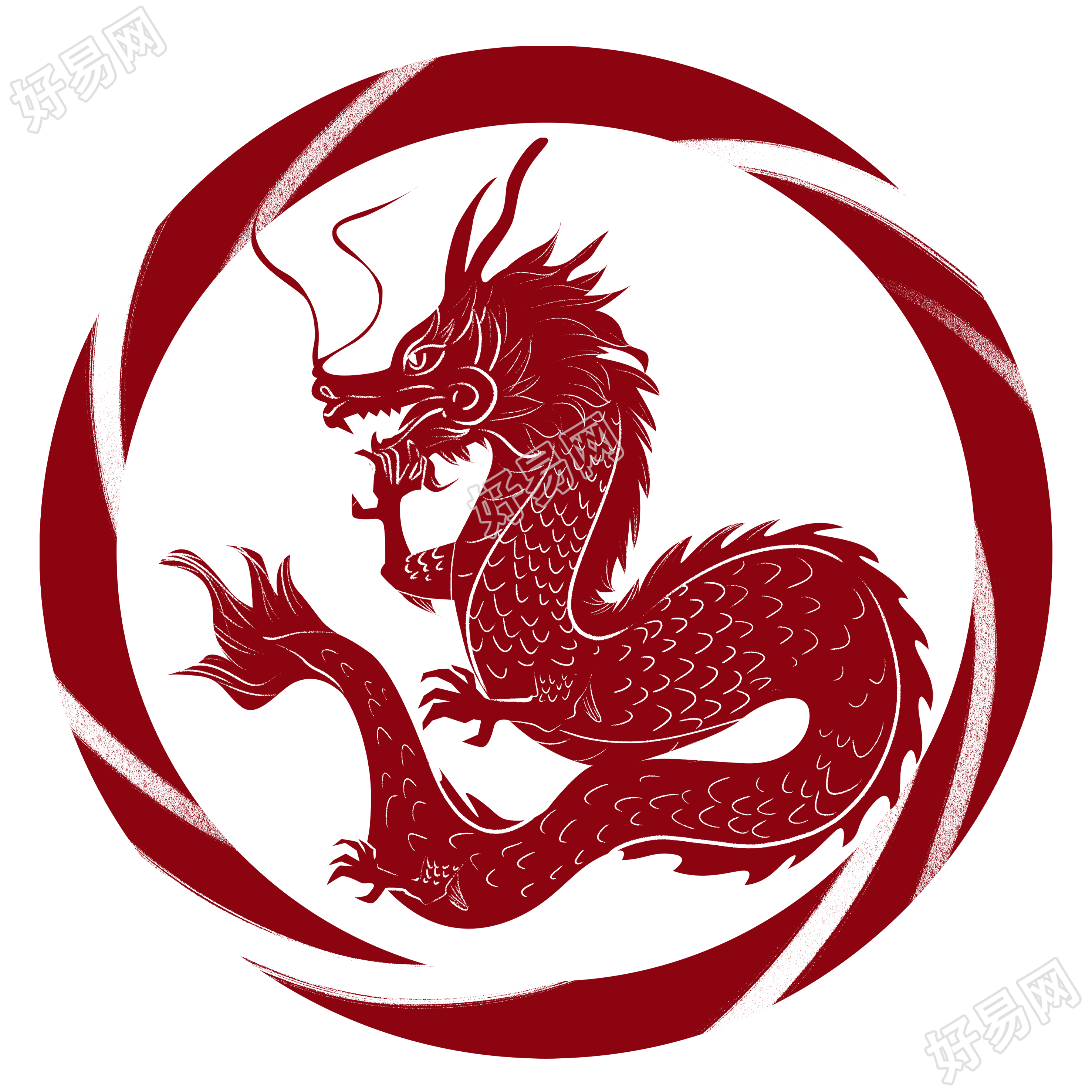 中国龙图腾手绘元旦快乐素材