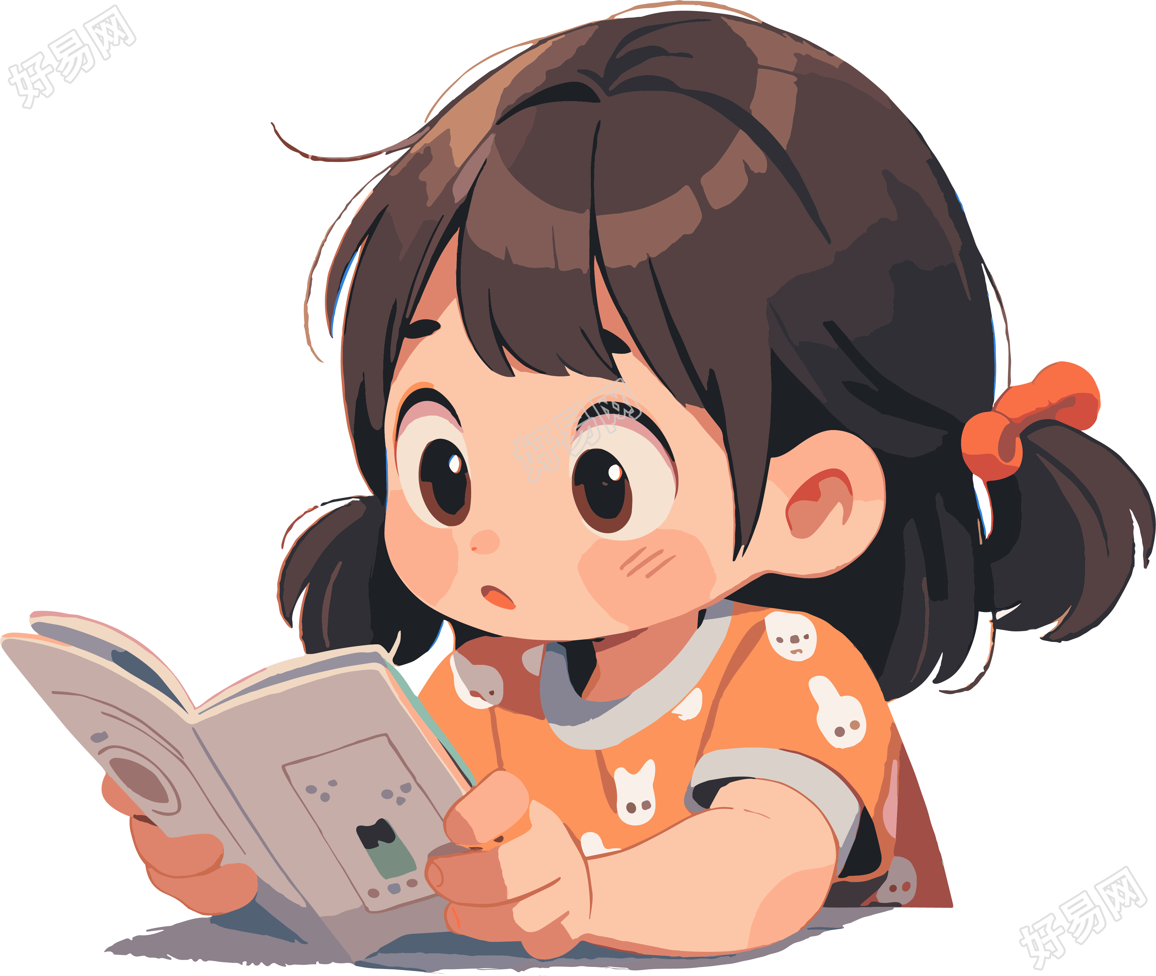 读书小女孩2D图形插画