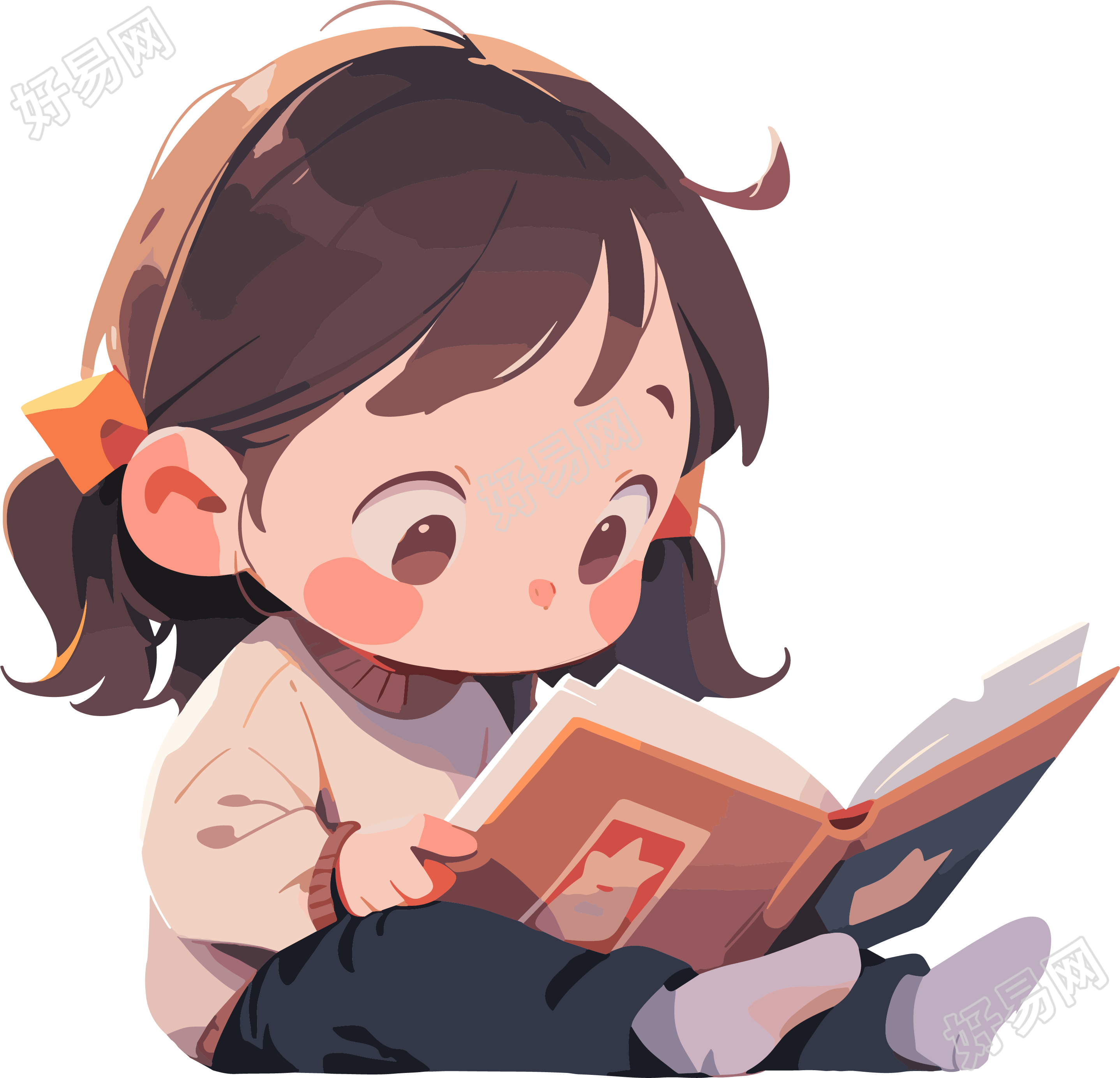 读书小女孩创意插画设计素材