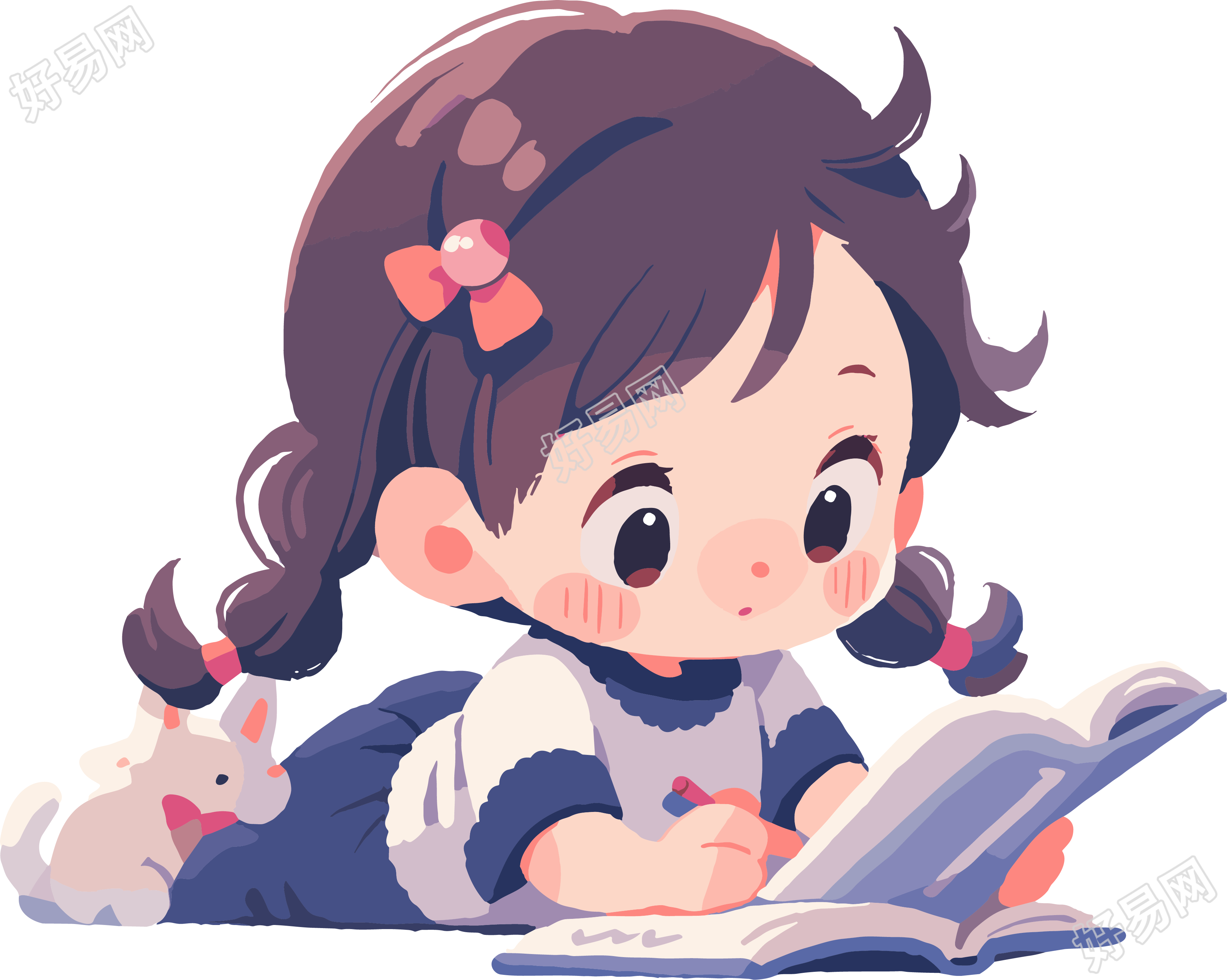 读书小女孩明亮插图素材