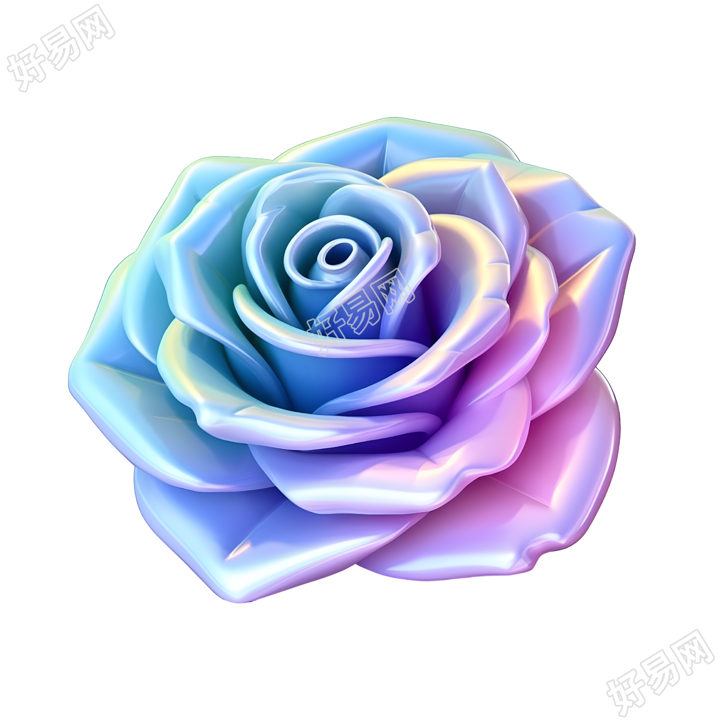 梦幻玫瑰花3D蓝紫渐变插图