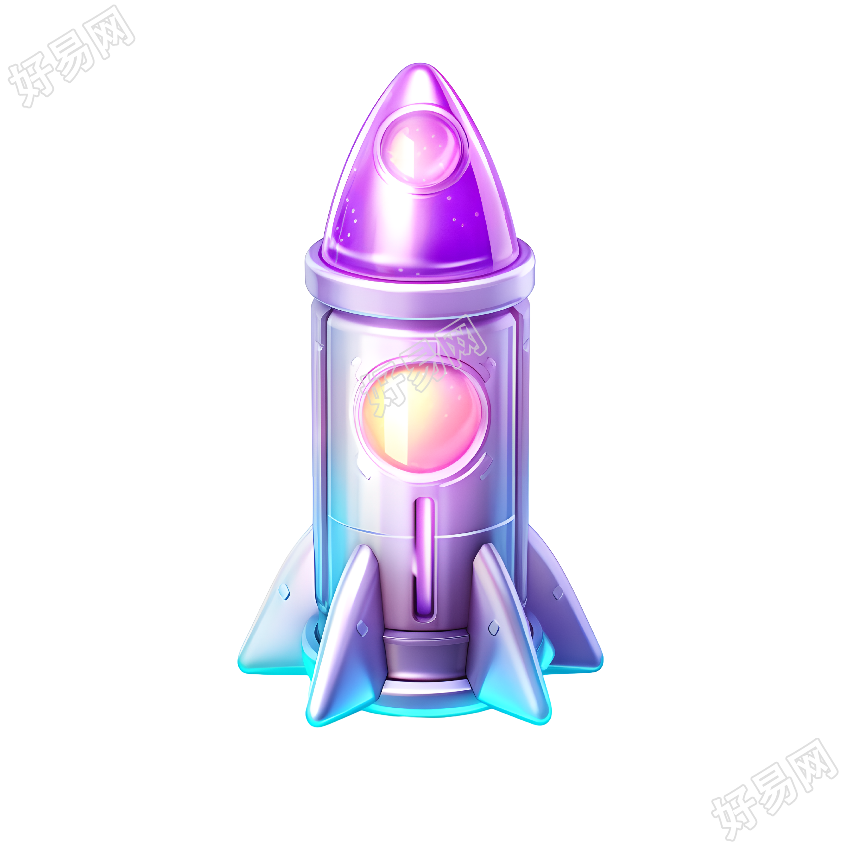 卡通火箭蓝紫渐变3D图标设计元素