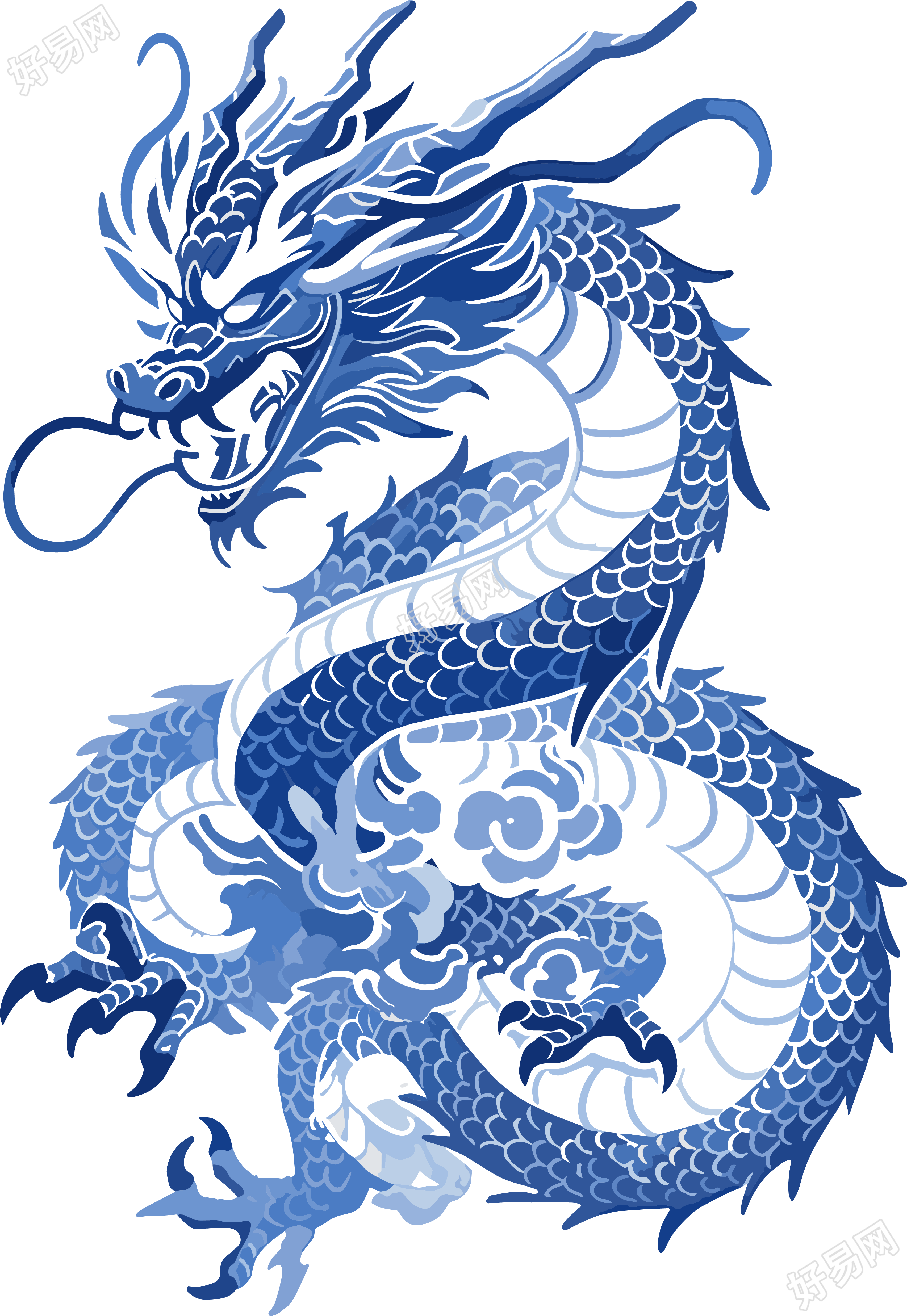 中国龙简约蓝白瓷素材