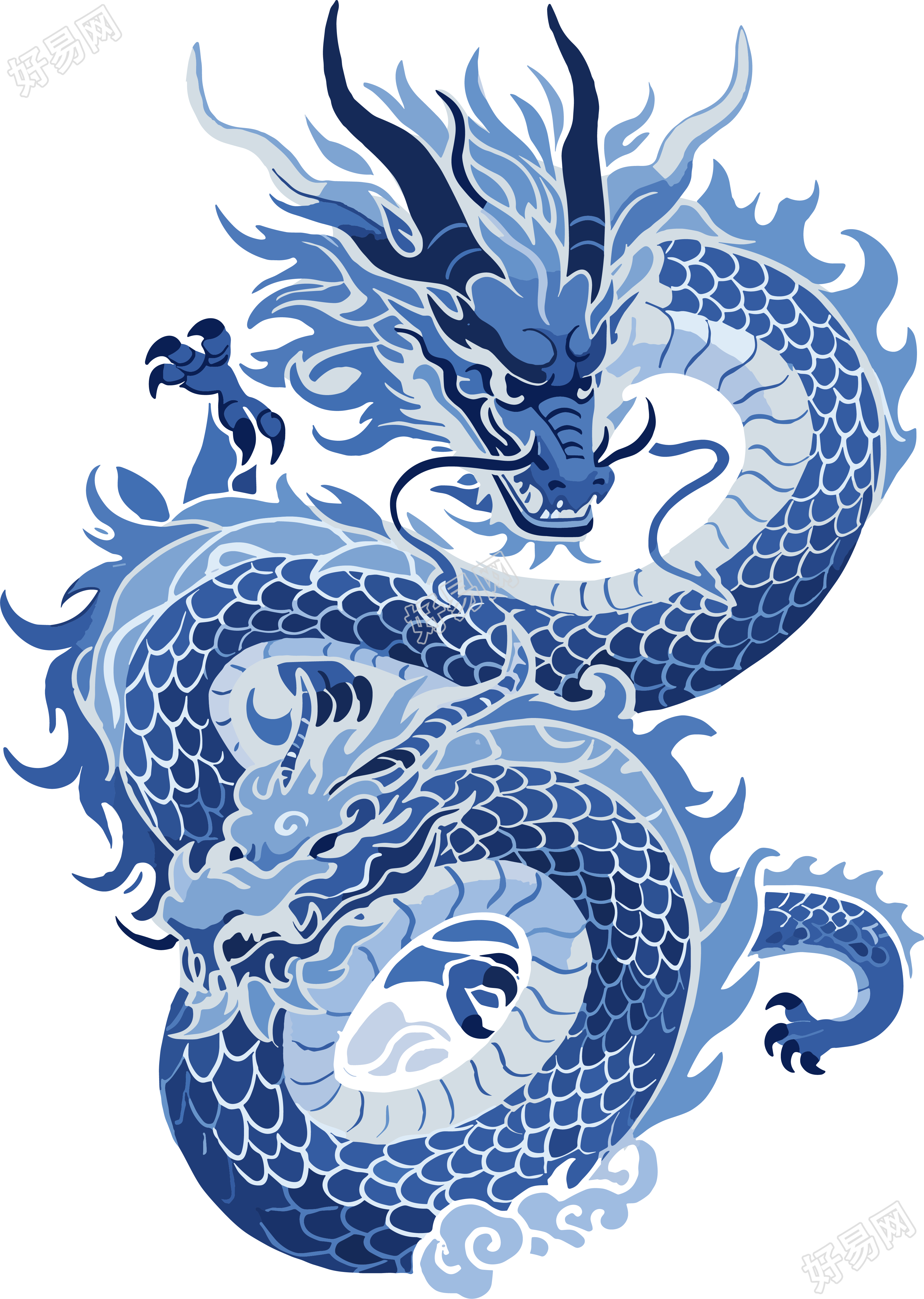 中国龙扁平插画美术设计元素