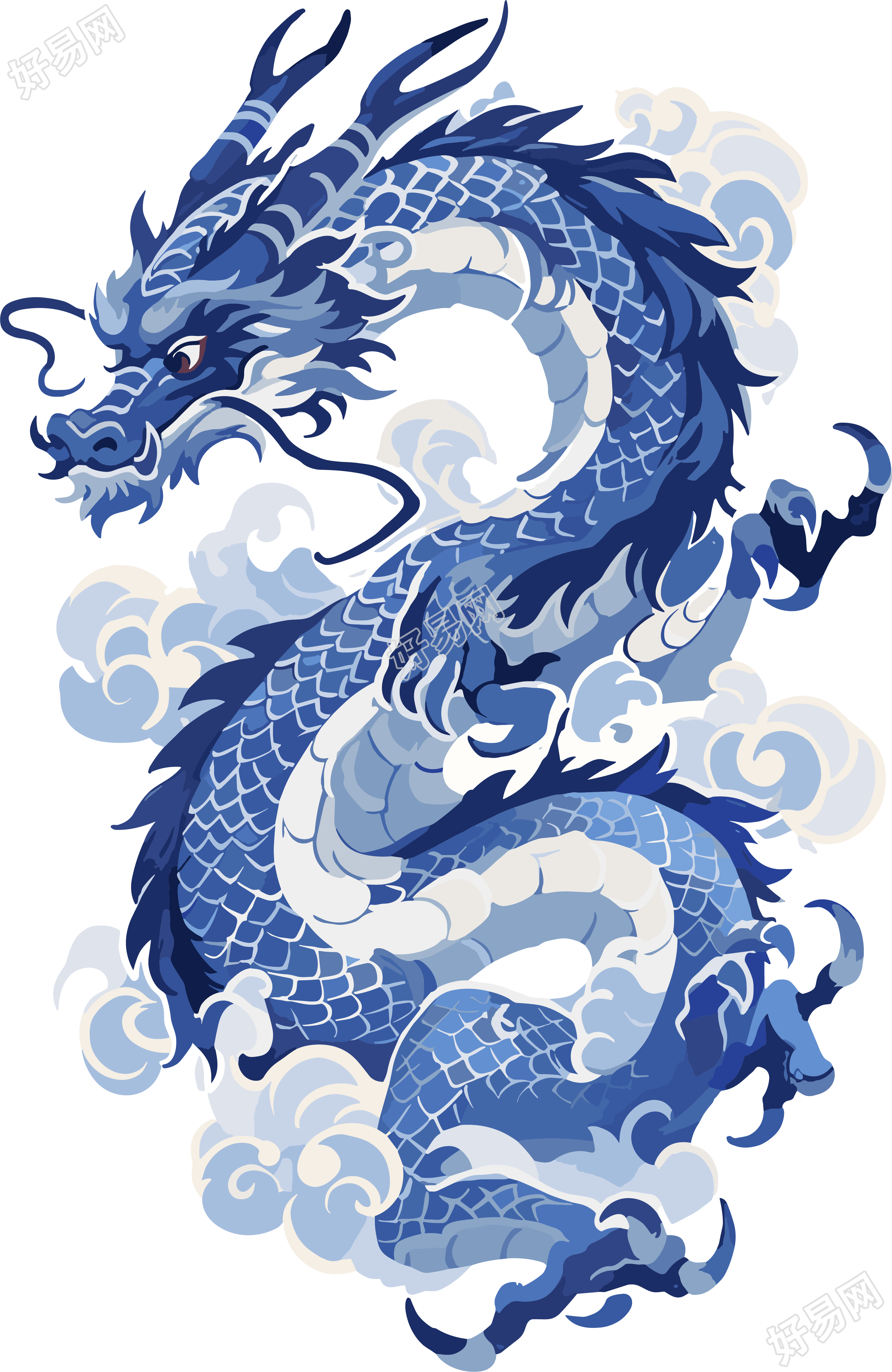 中国龙蓝白瓷器简约创意设计元素