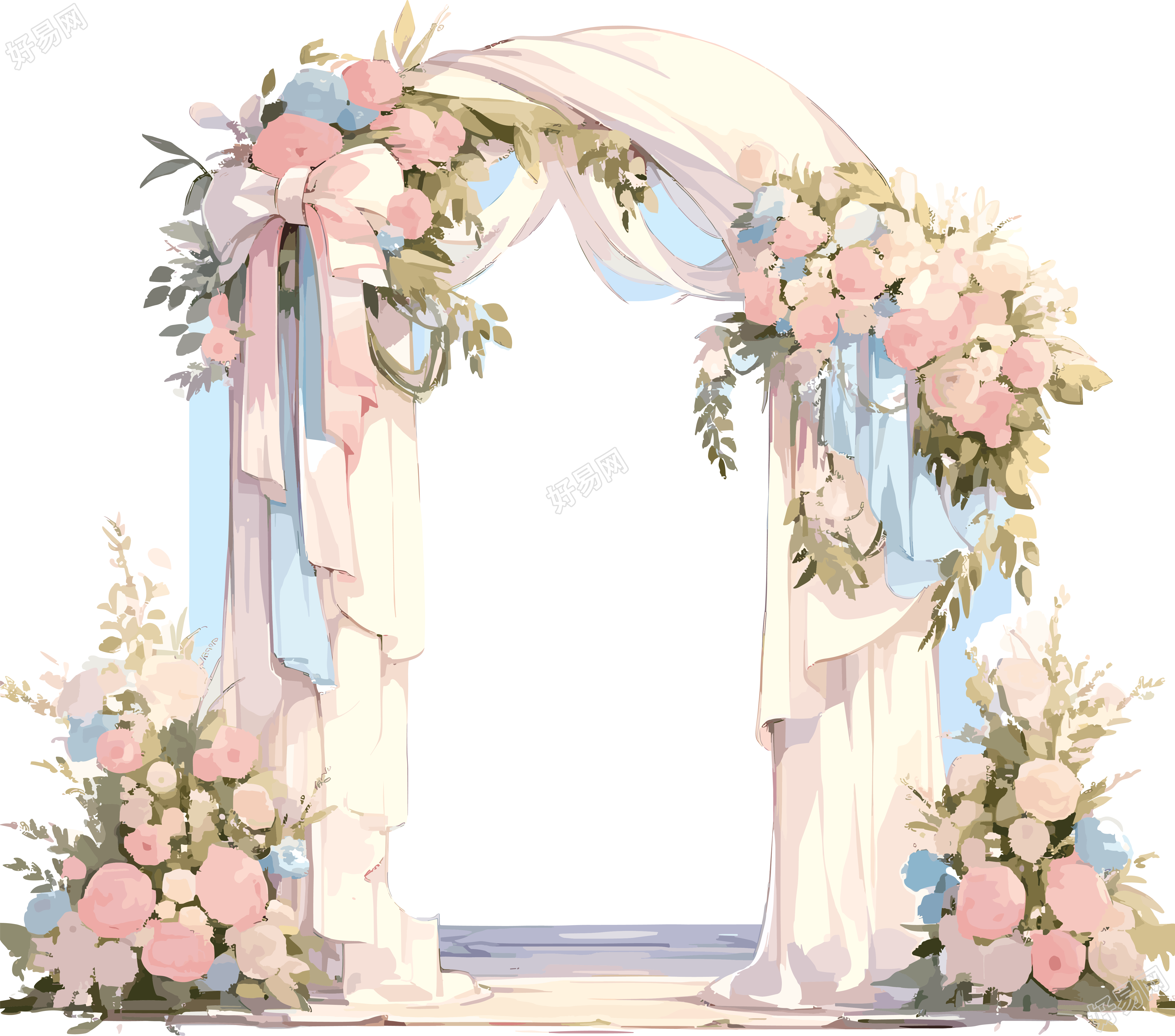 婚礼拱门鲜花设计插画