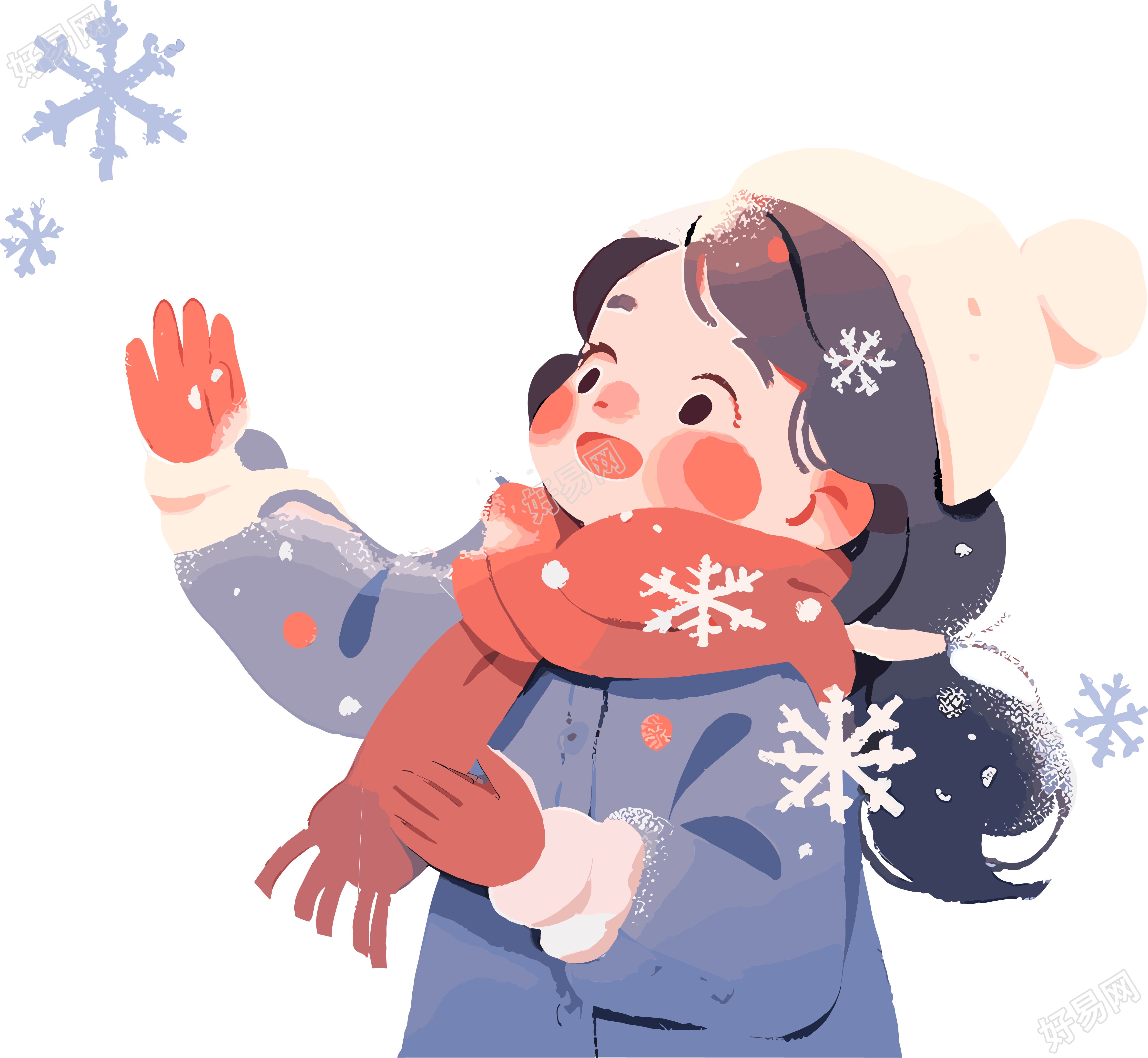 雪景小女孩可商用平面插画