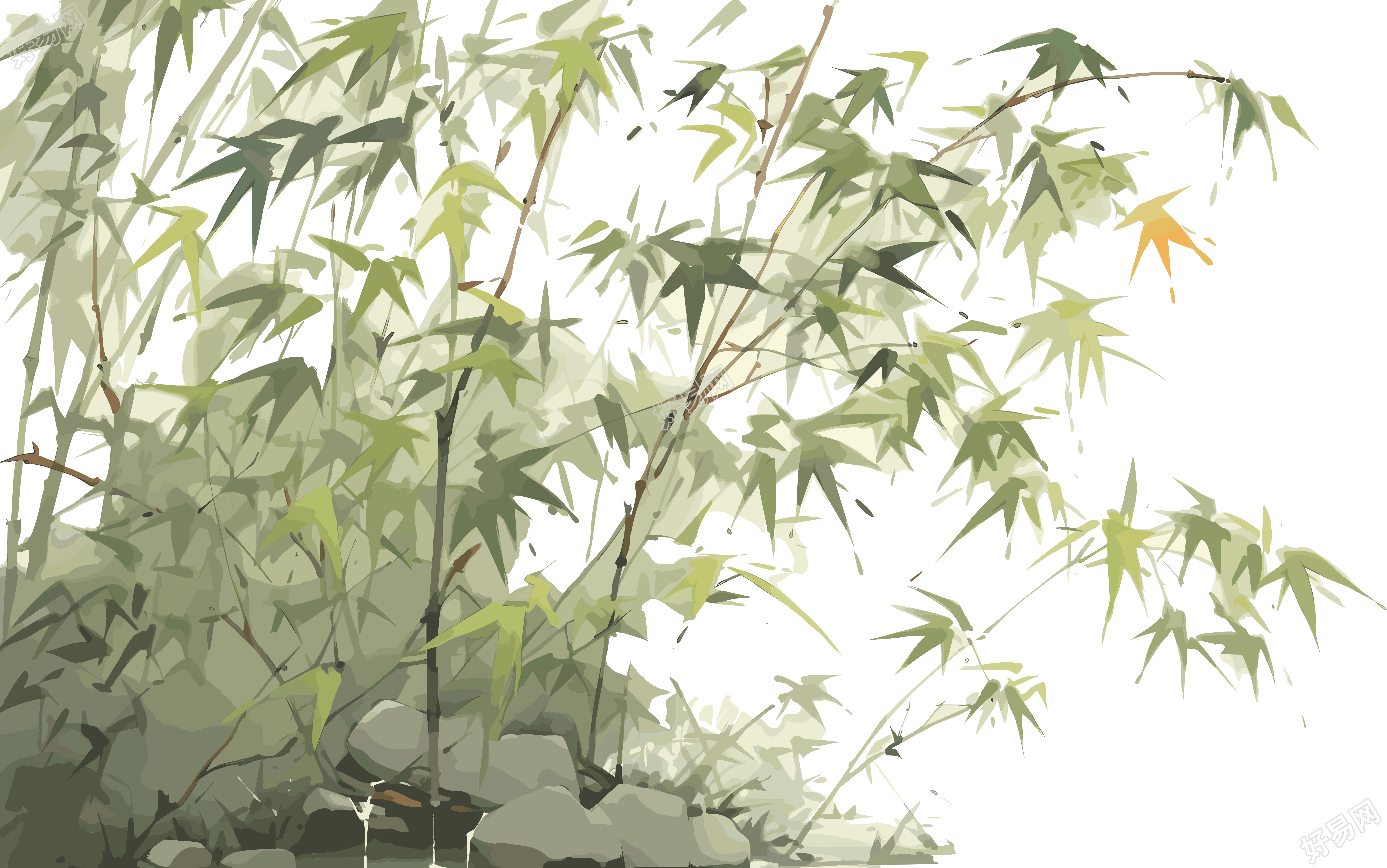 传统工笔画一大片竹林插画