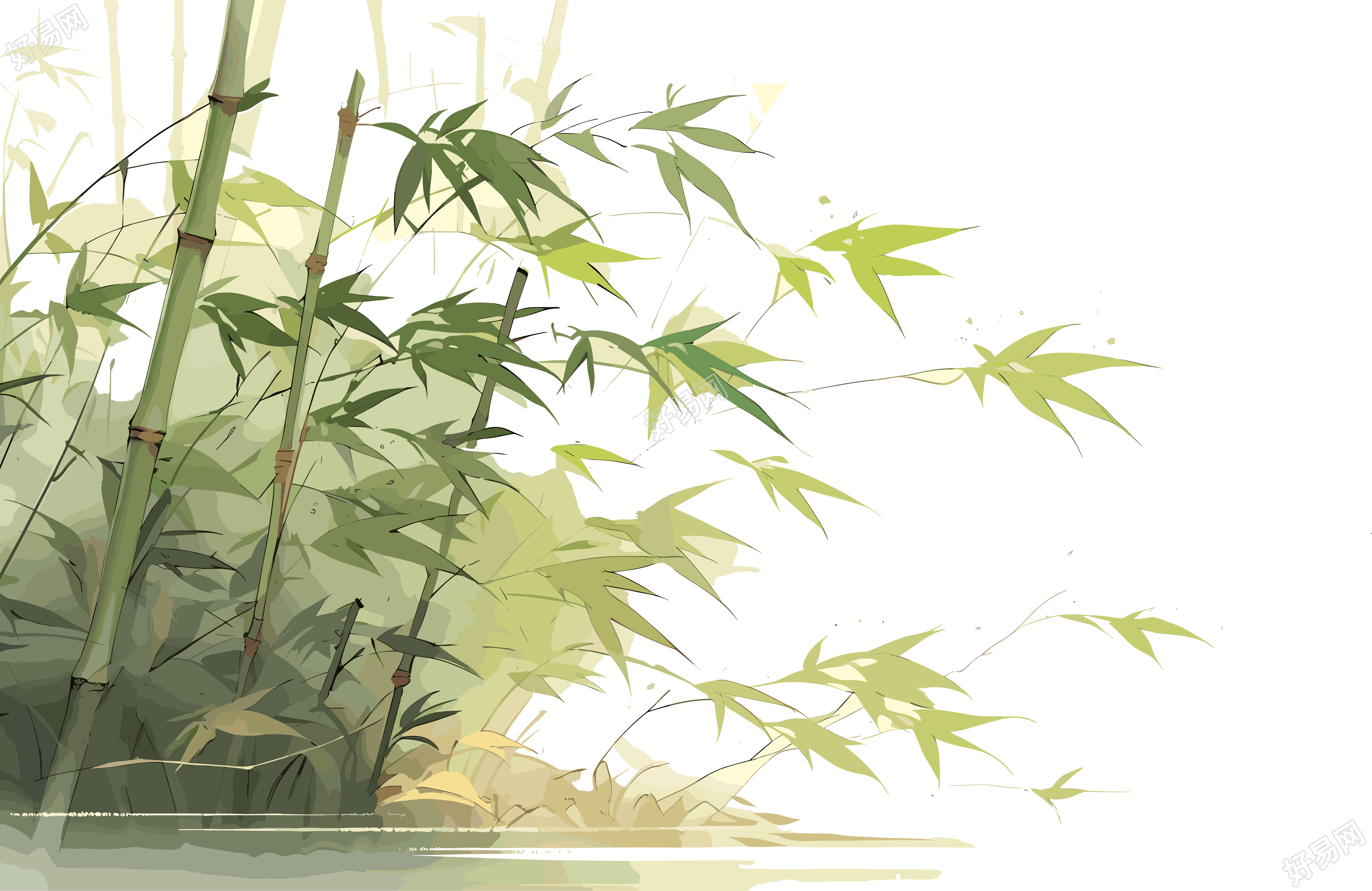 传统工笔画竹子透明背景素材