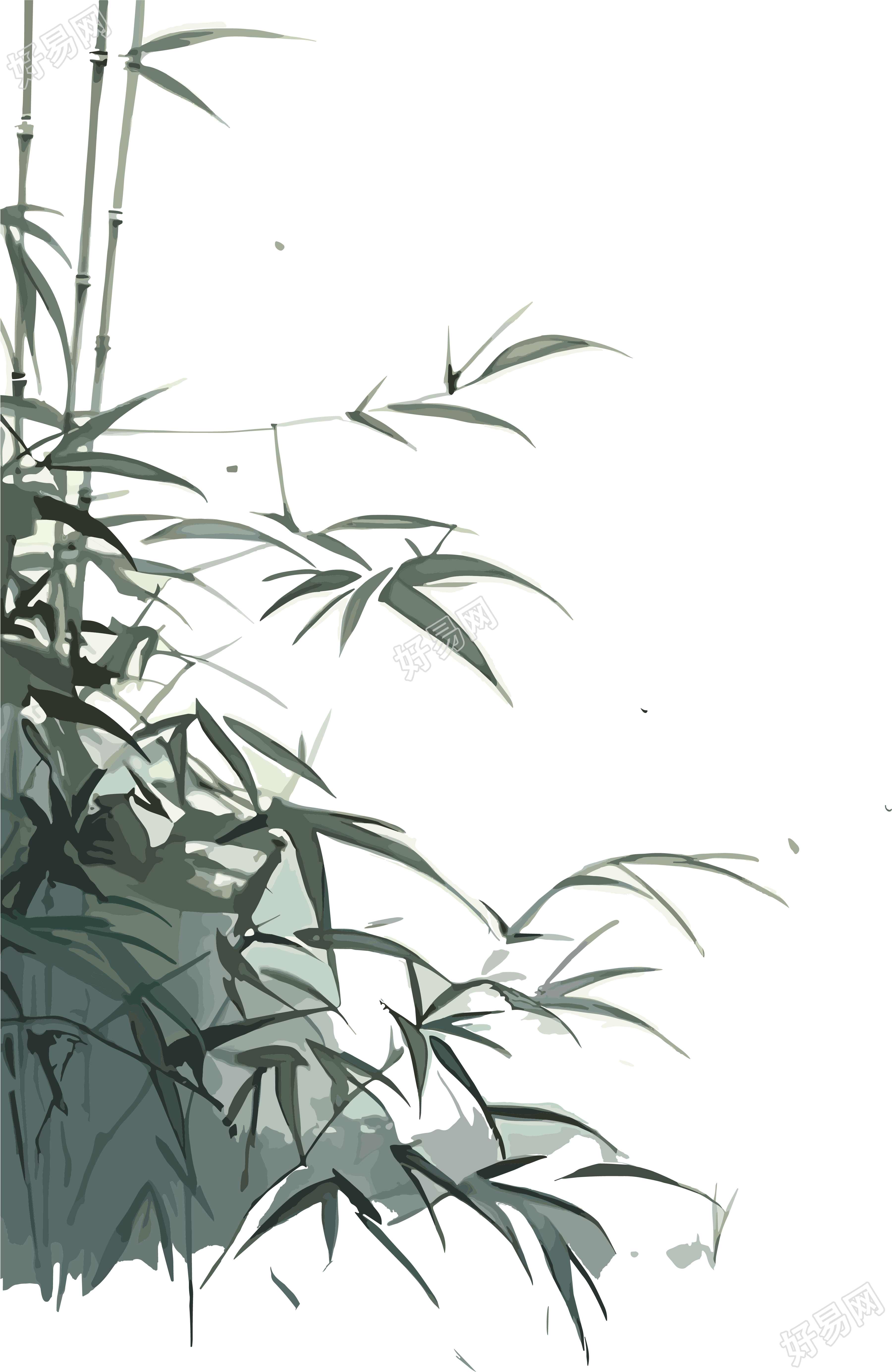 中式传统工笔画竹叶可商用素材