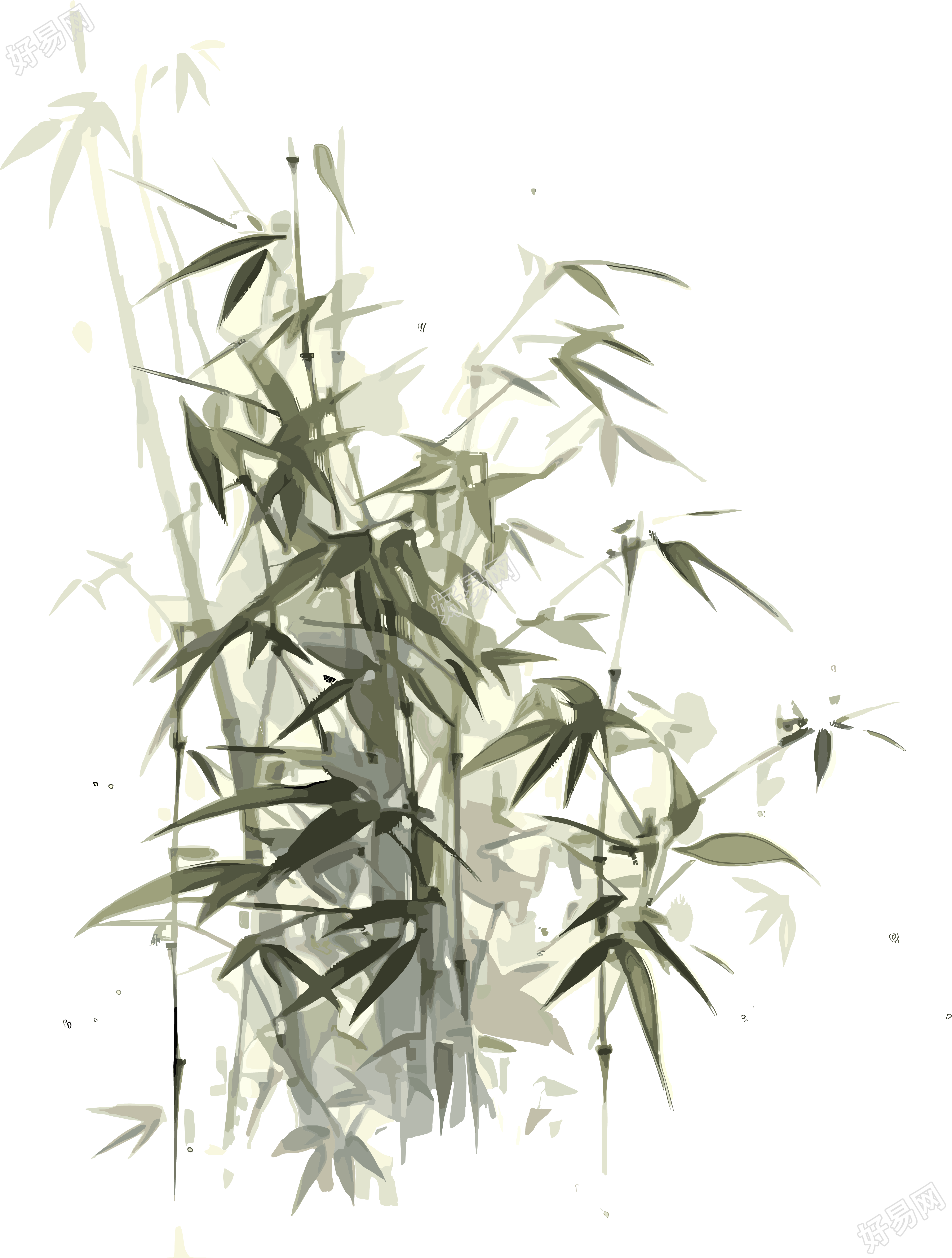 传统工笔画简约竹叶插画