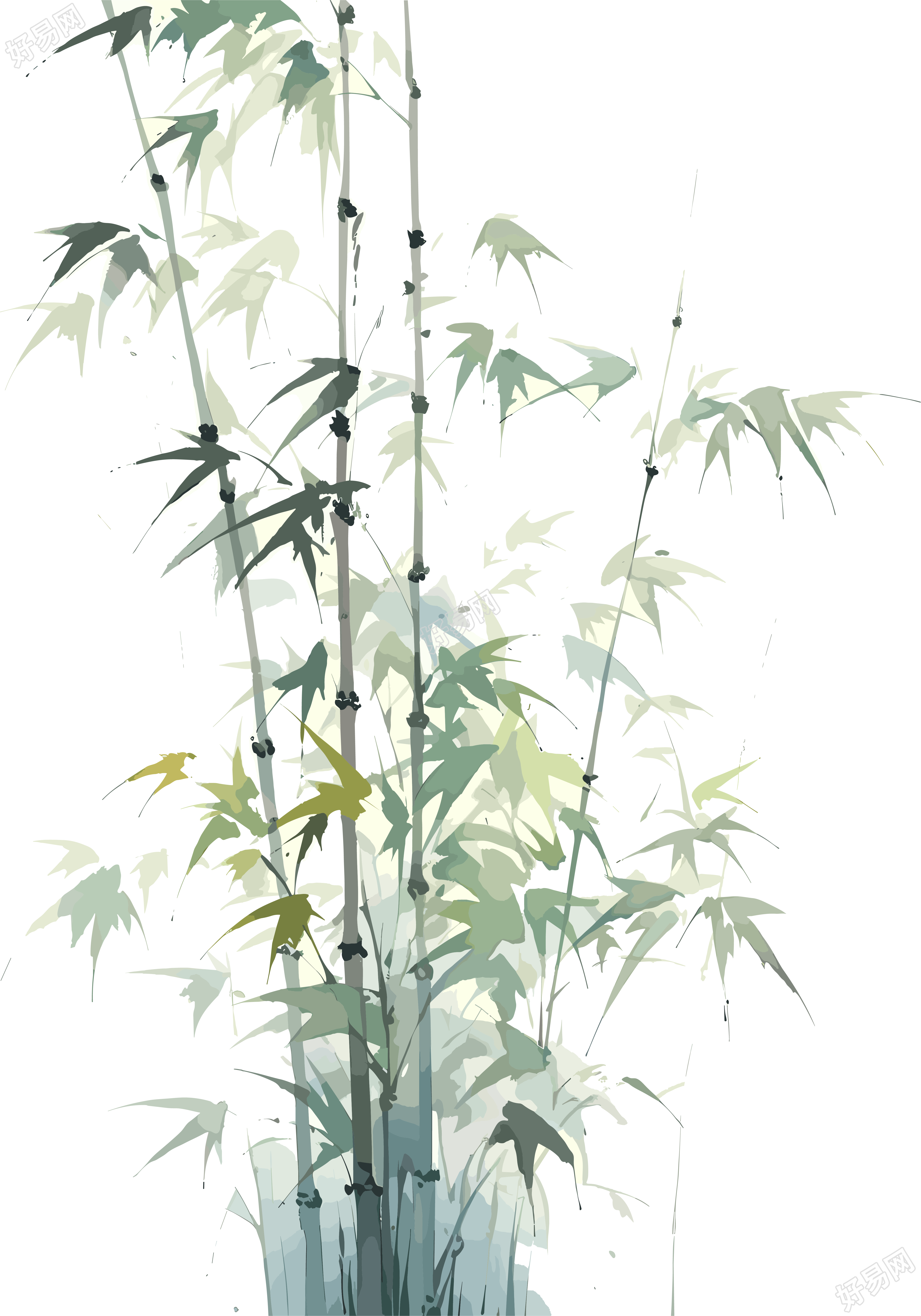 传统工笔画小清新竹子素材