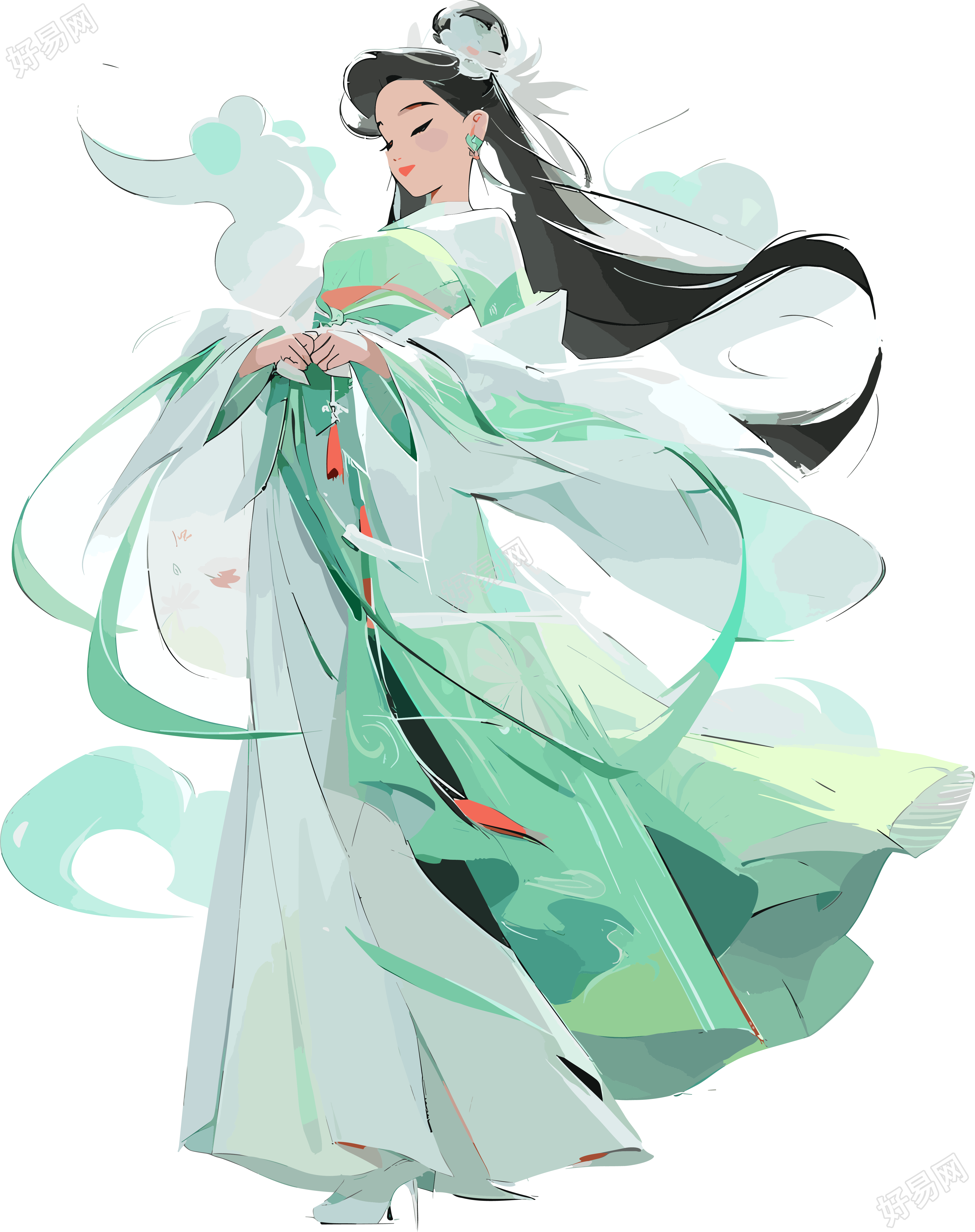 仙女腾云驾雾插画