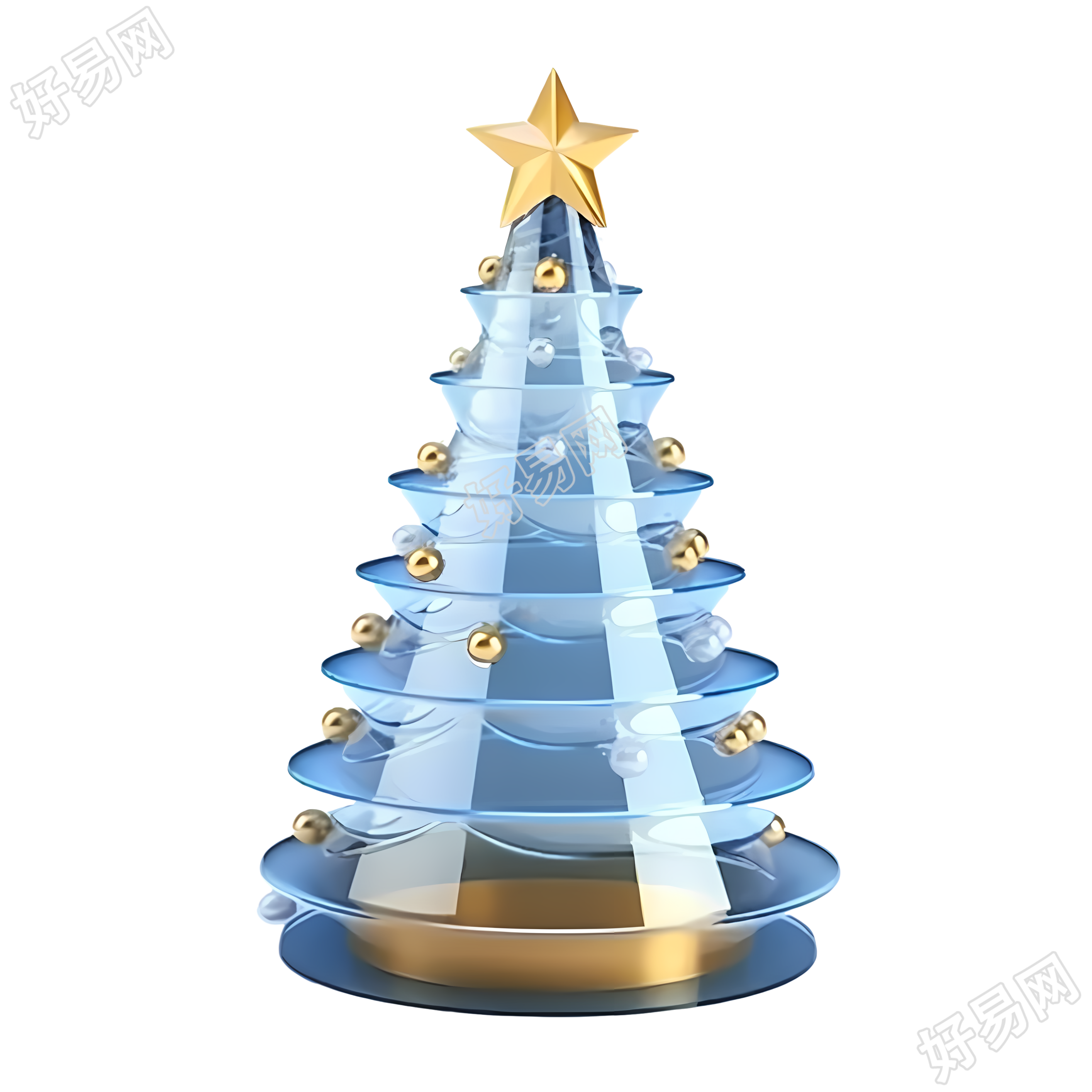 蓝金圣诞树透明背景的图标