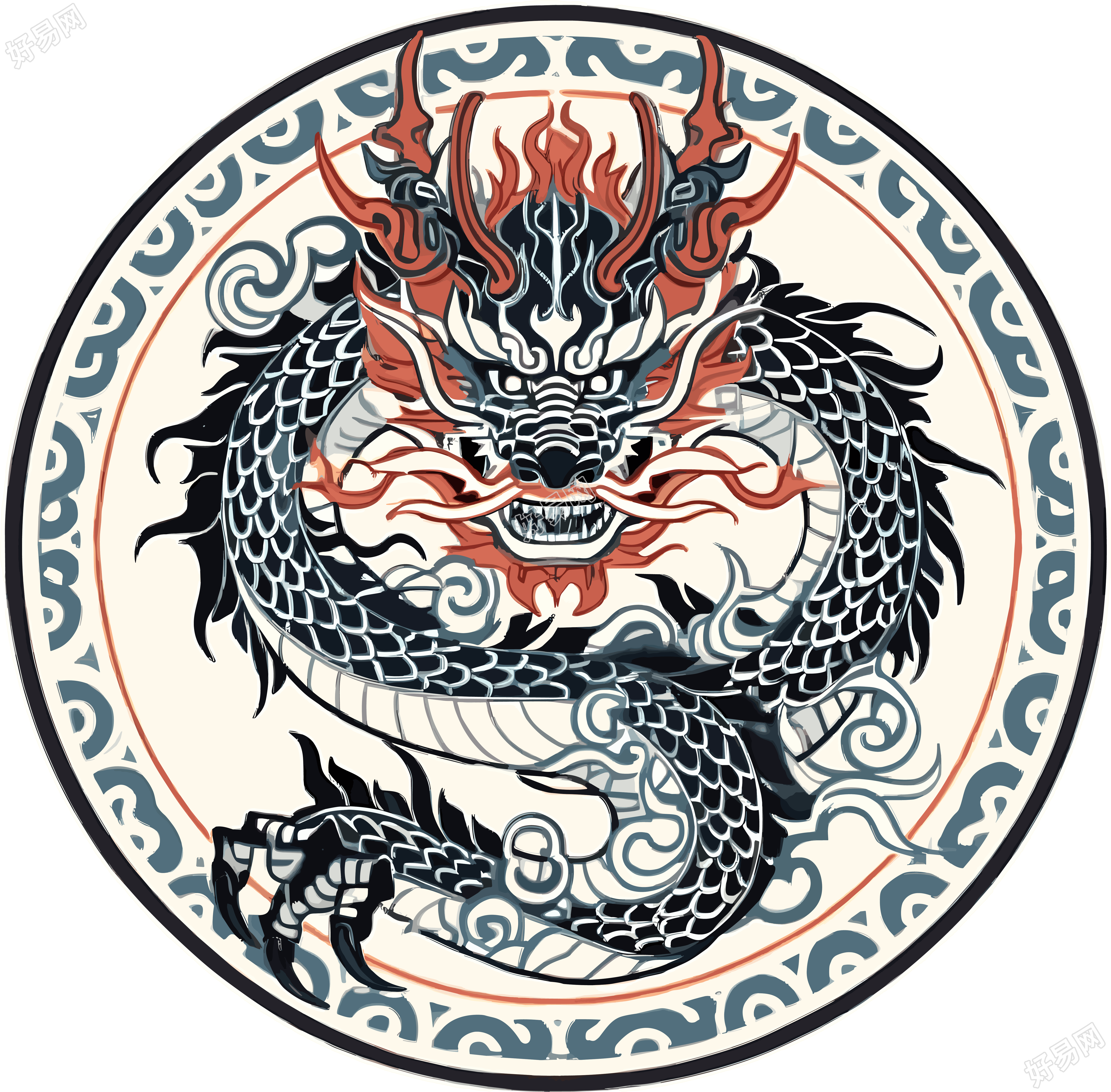 中国龙头图案花纹设计素材