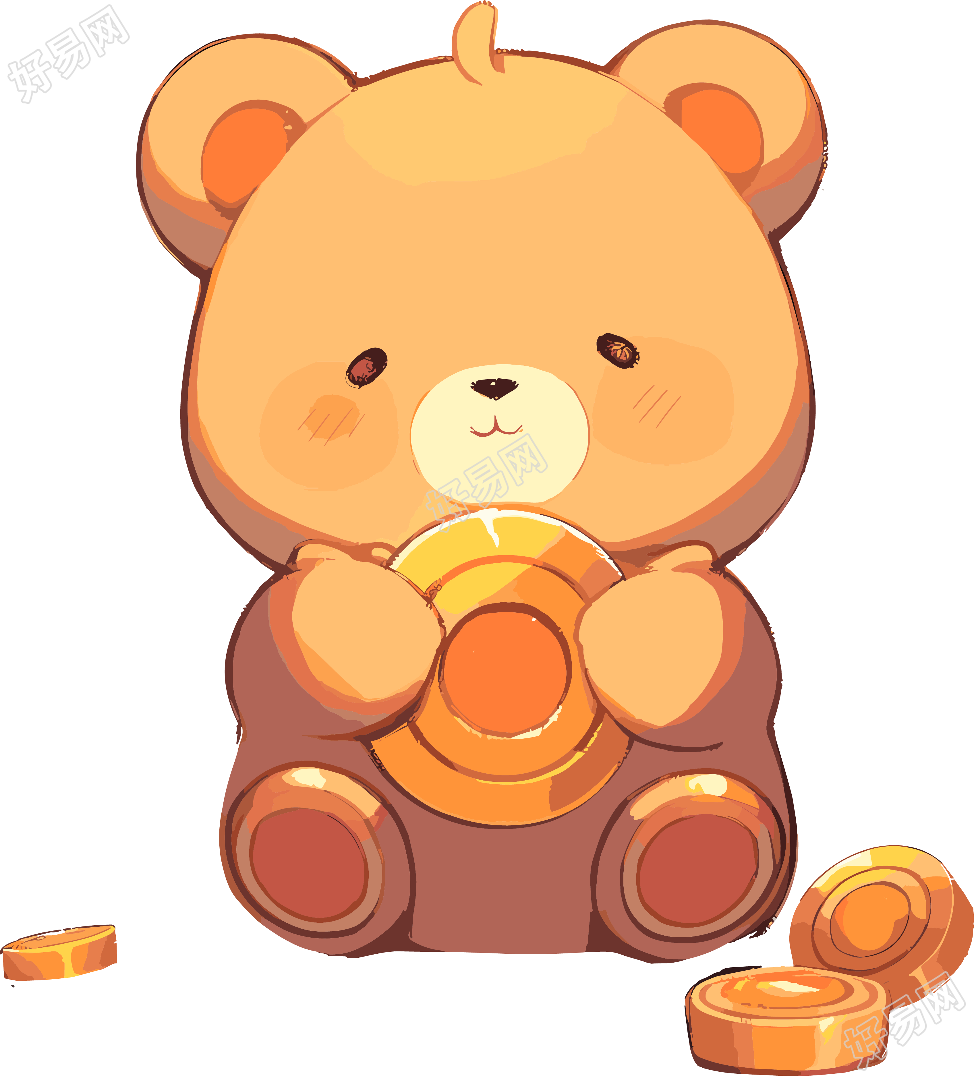 可爱小熊抱着金币图案素材