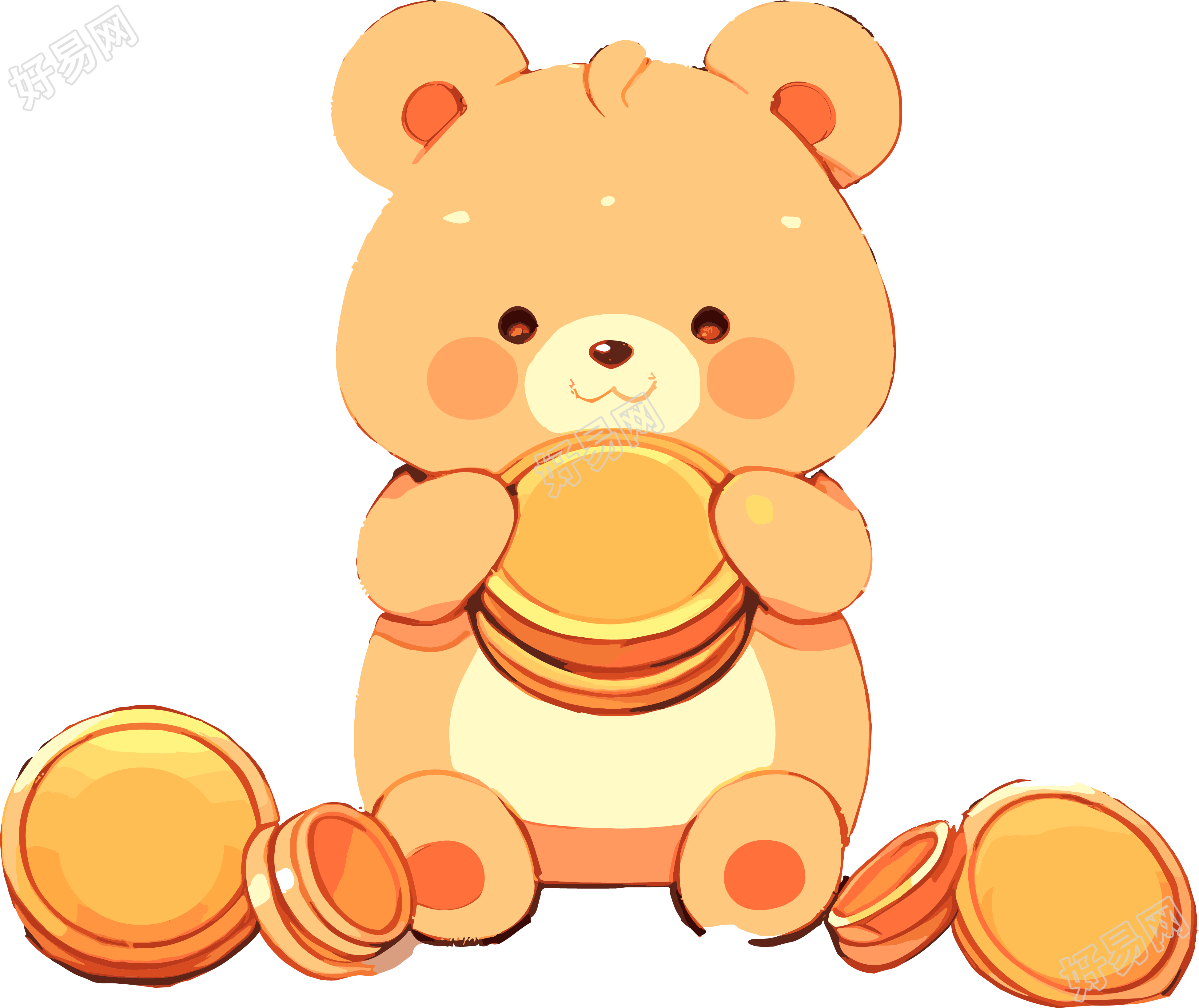 可爱小熊与金币插图素材