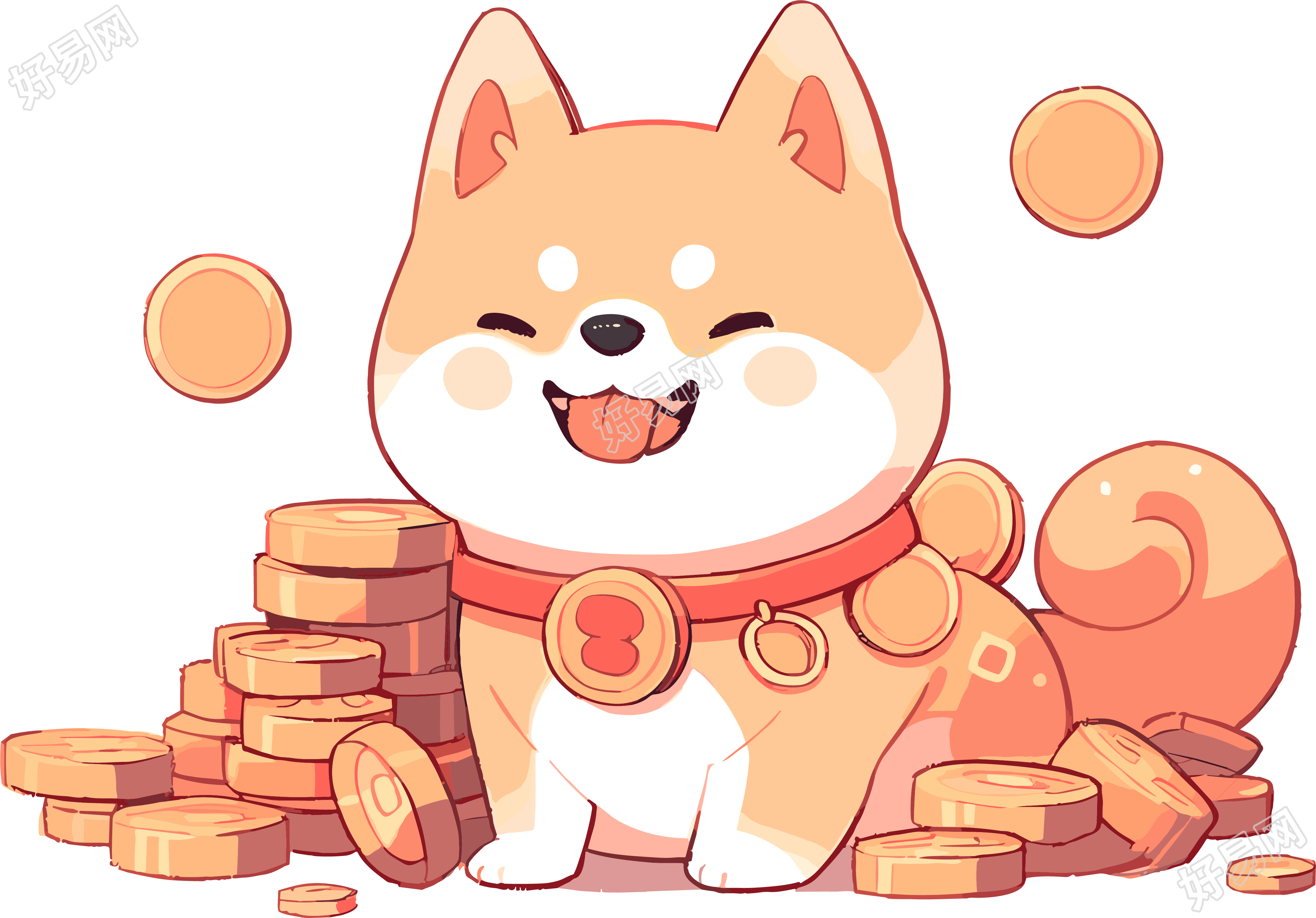 火柴犬金币图案插画素材