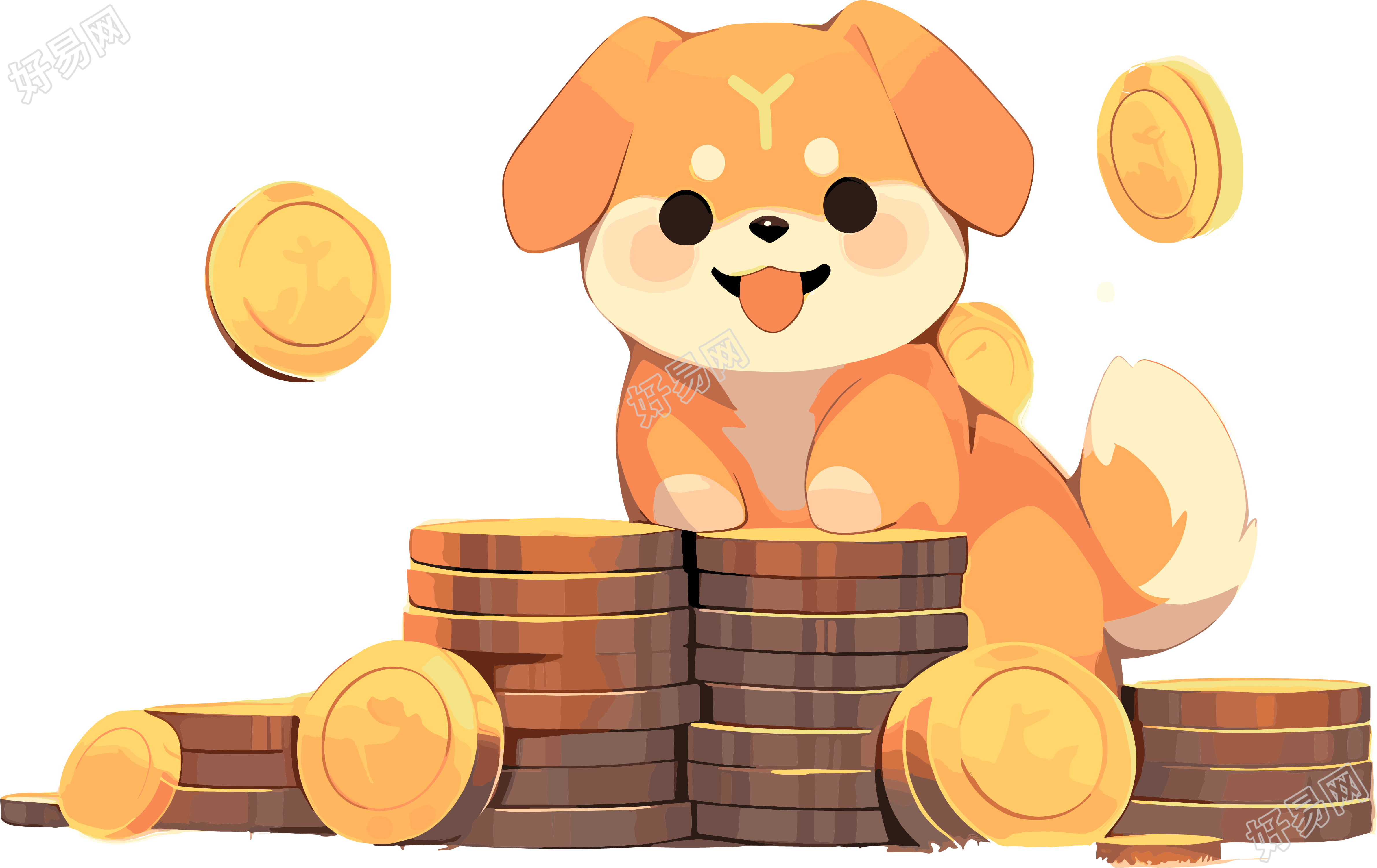 火柴狗金币图案插画素材