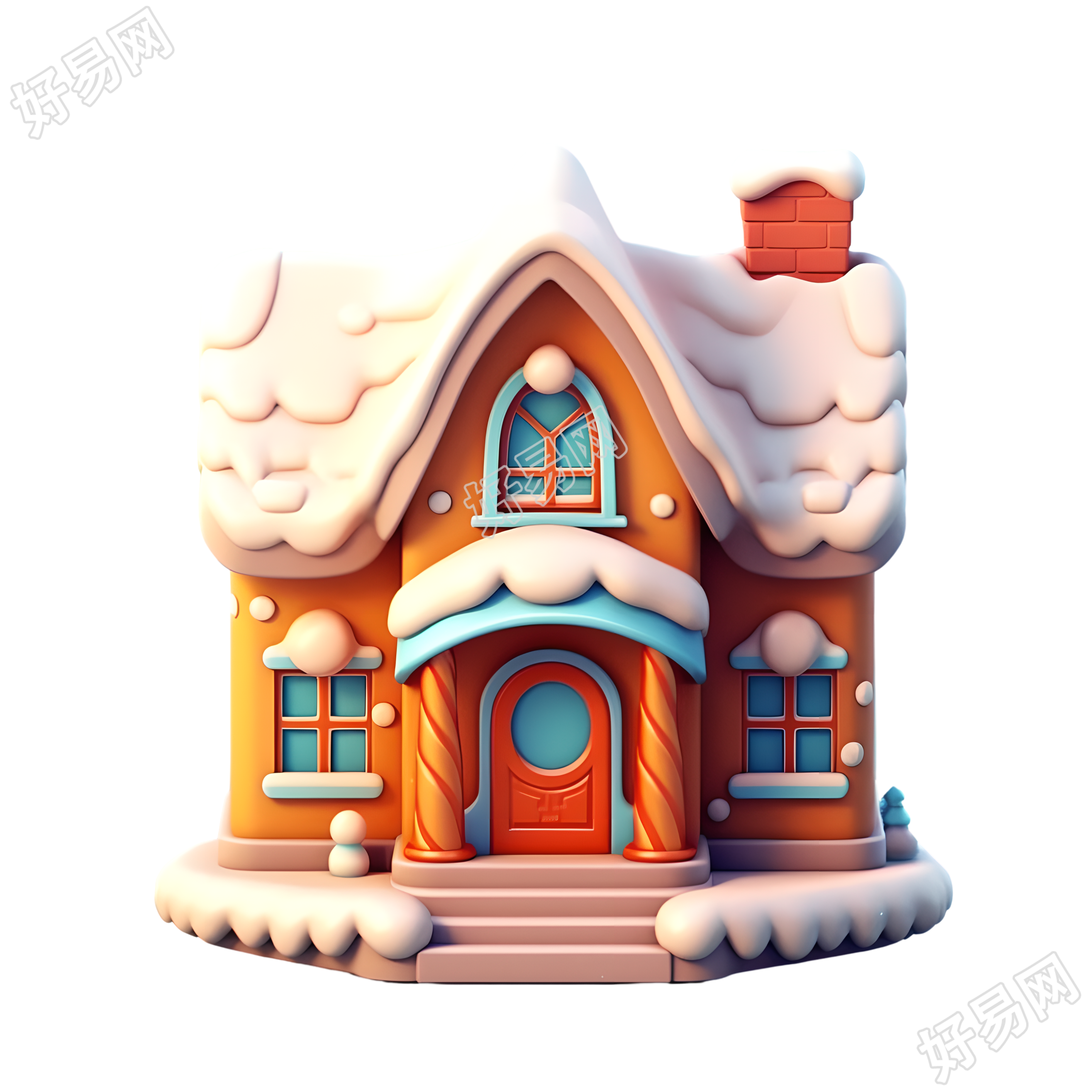 圣诞雪屋可爱3D图标商业设计元素