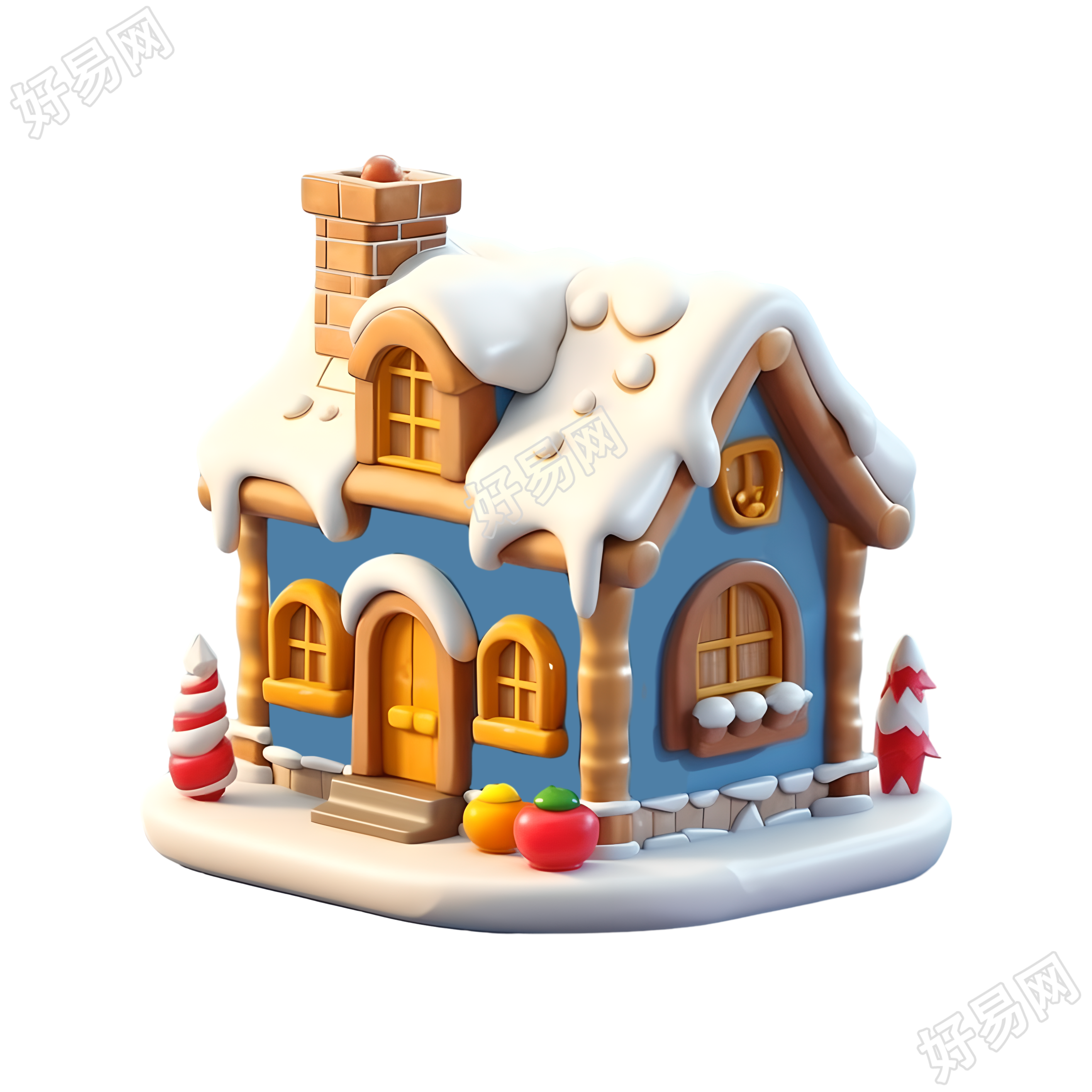 圣诞雪屋3D图标插画