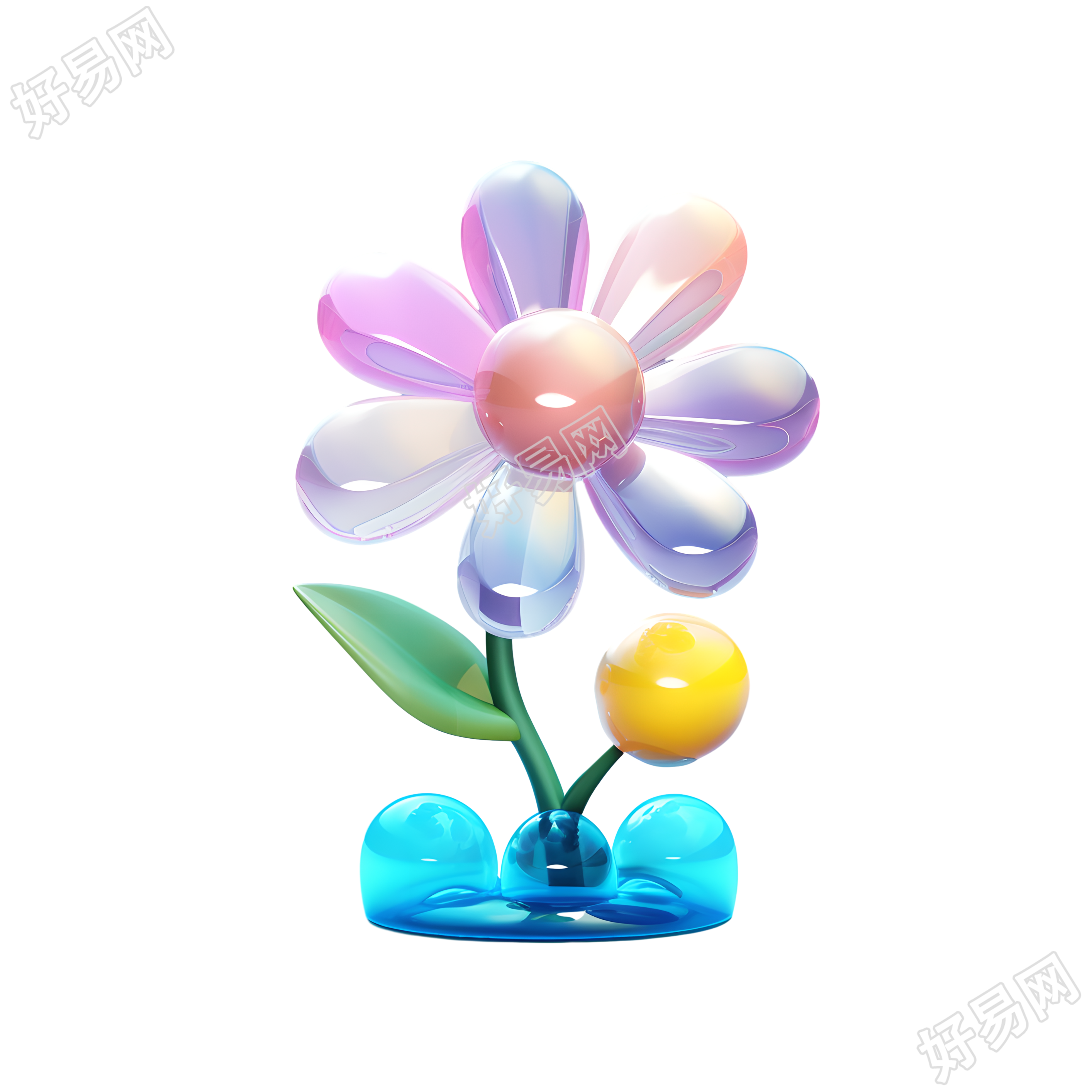 花朵摆件3D透明玻璃插图