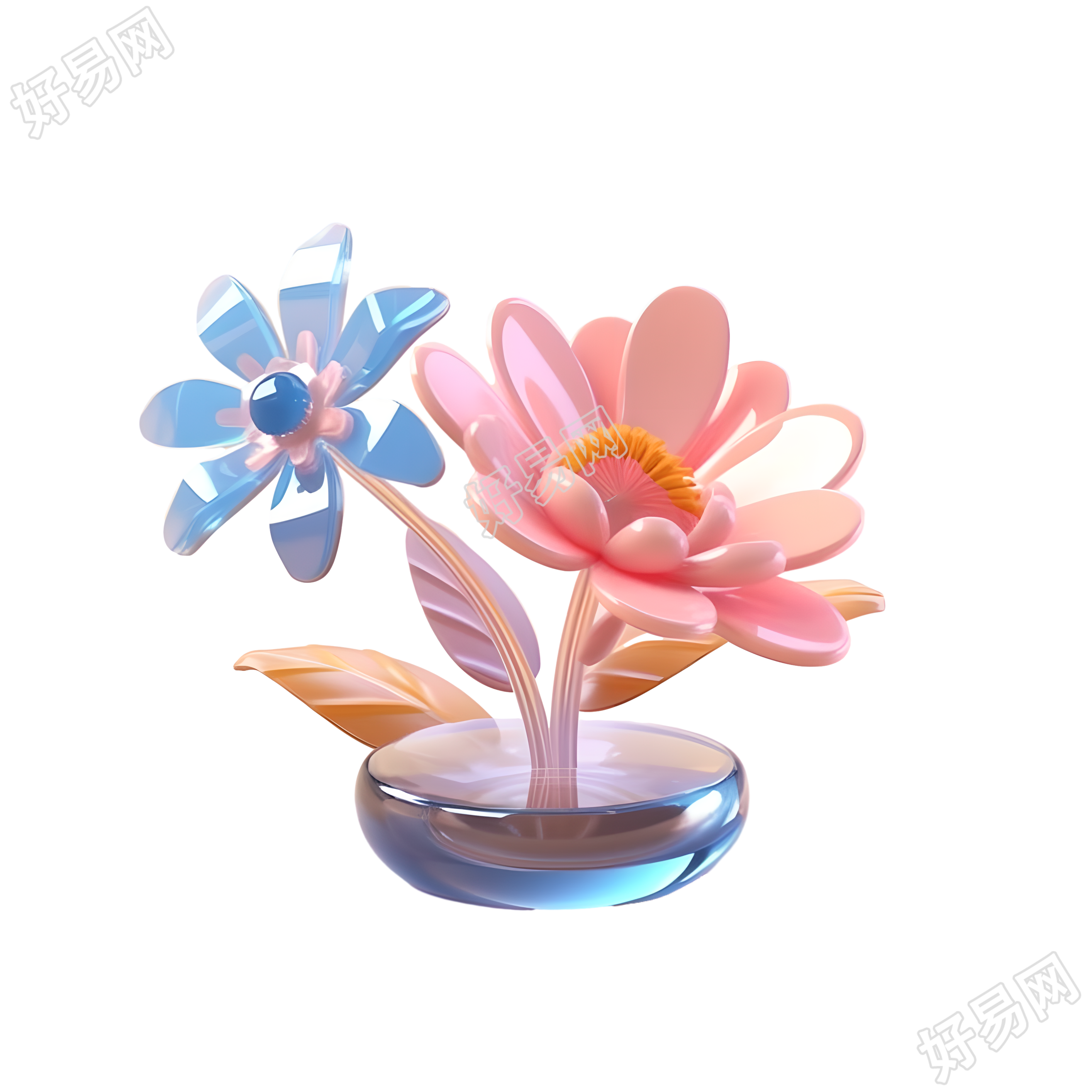 花朵摆件3D透明背景设计素材