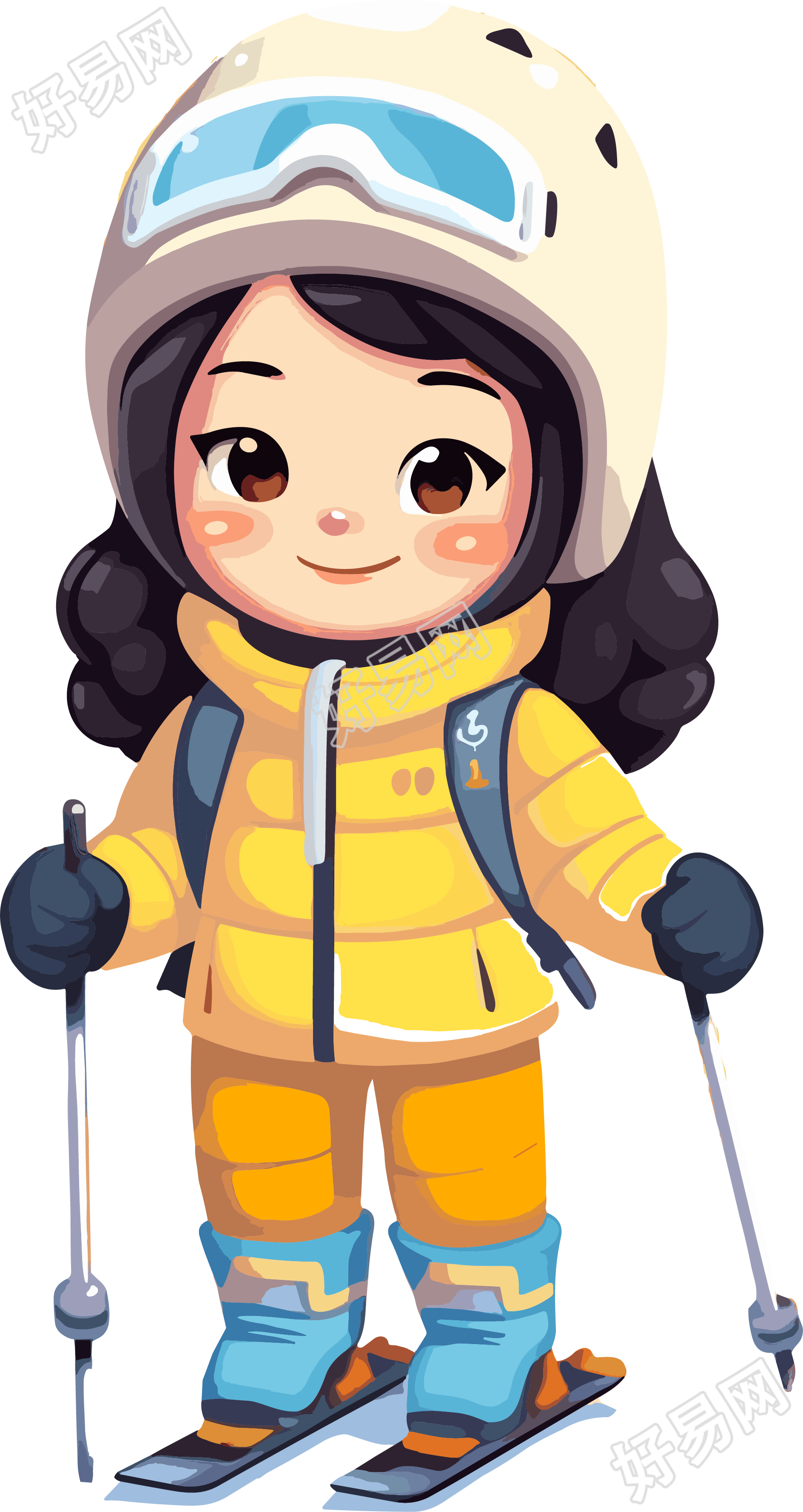 滑雪儿童透明背景插画