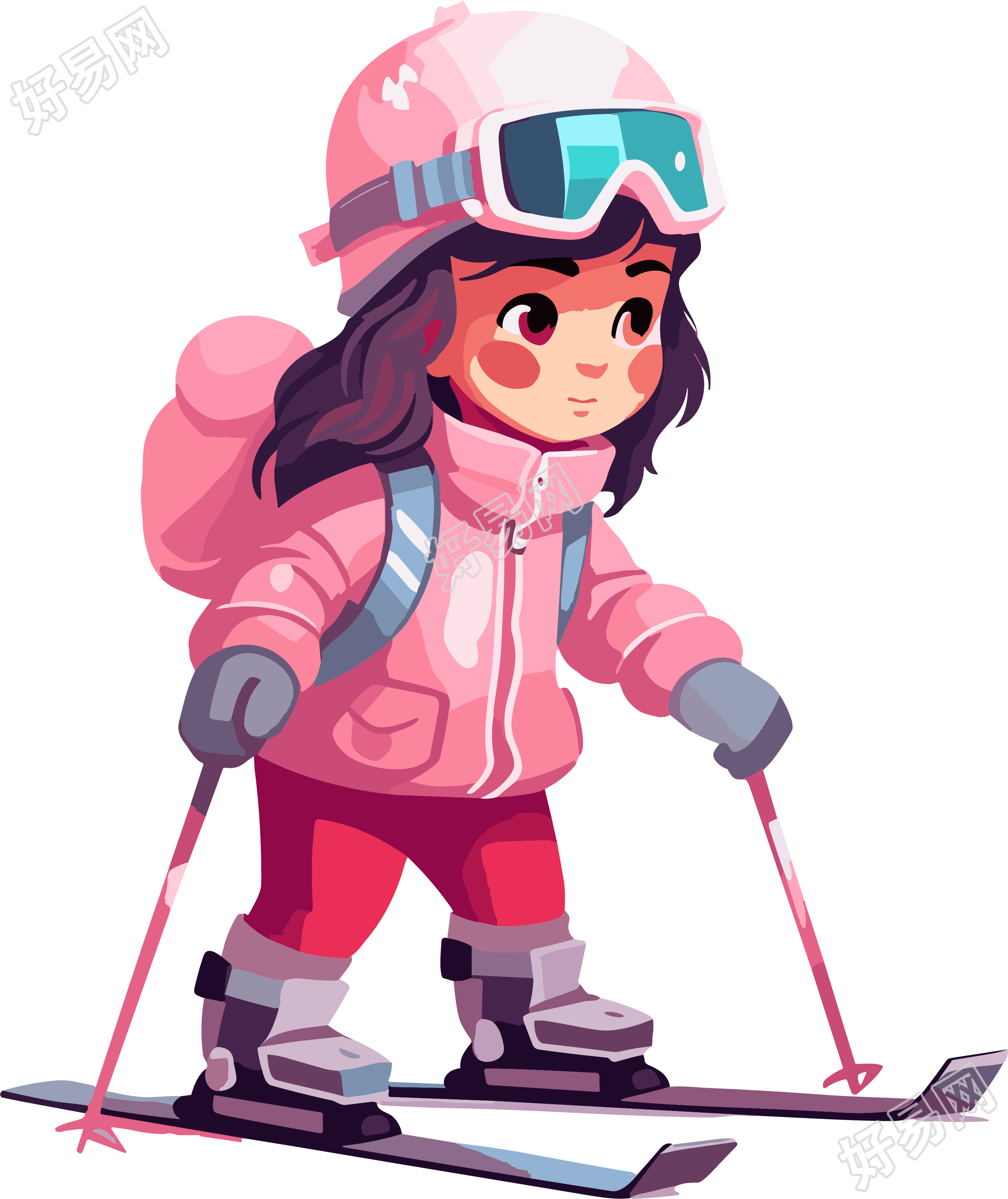 滑雪儿童粉色可商用插画