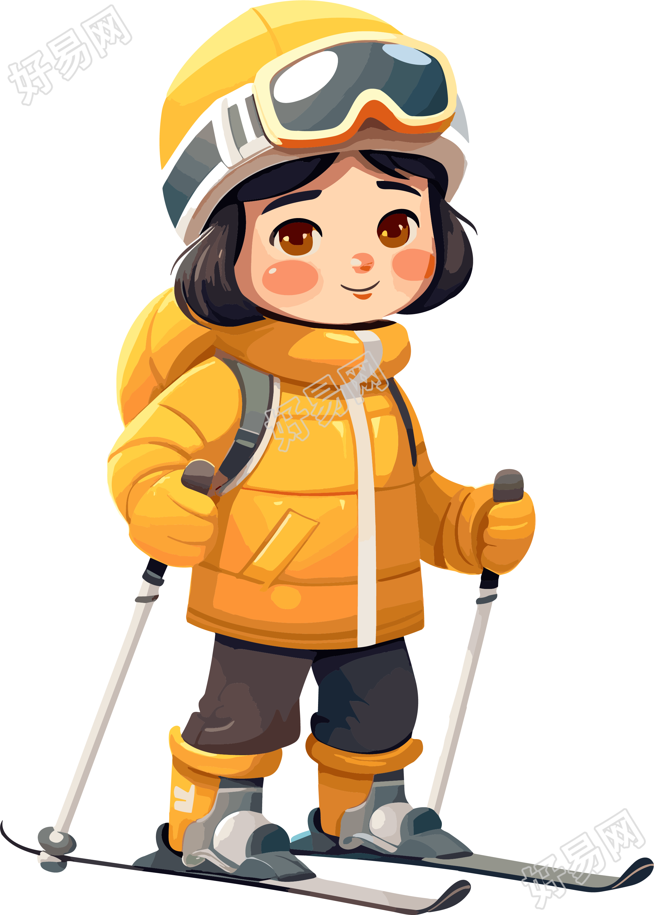 滑雪儿童2D平面插图