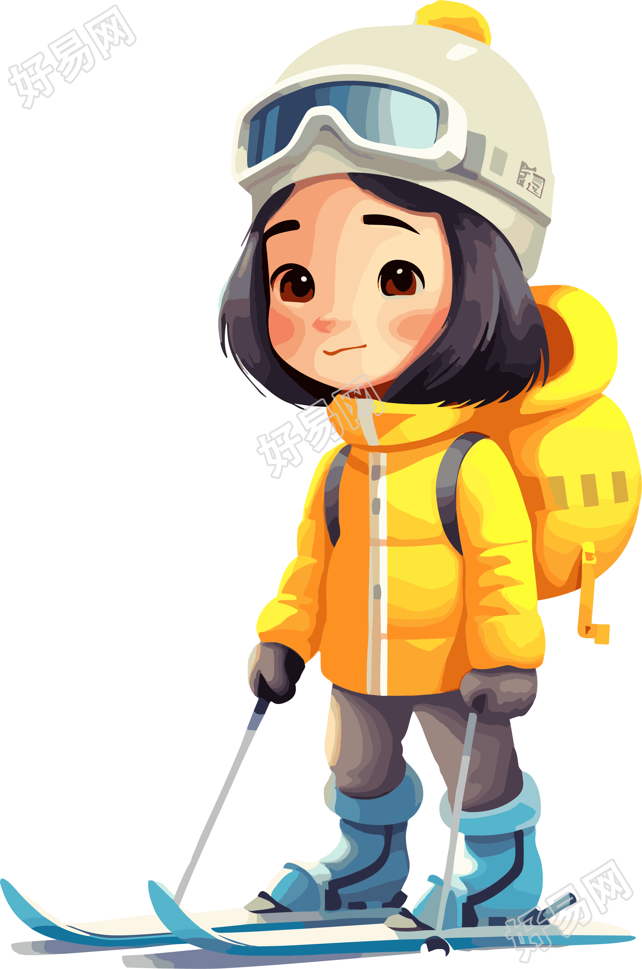 萌萌的滑雪儿童黄色滑雪服素材