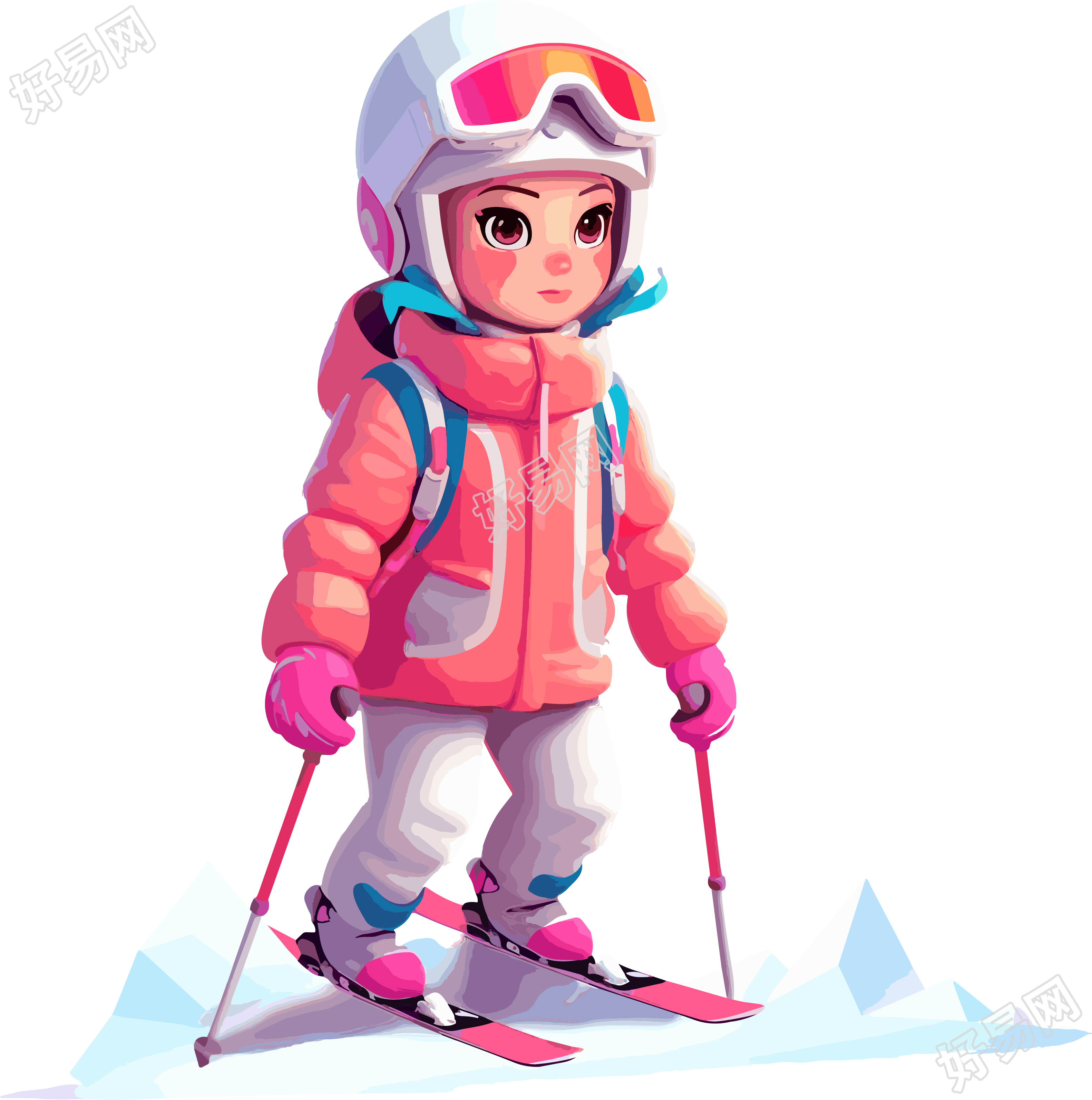 滑雪儿童创意设计扁平插画