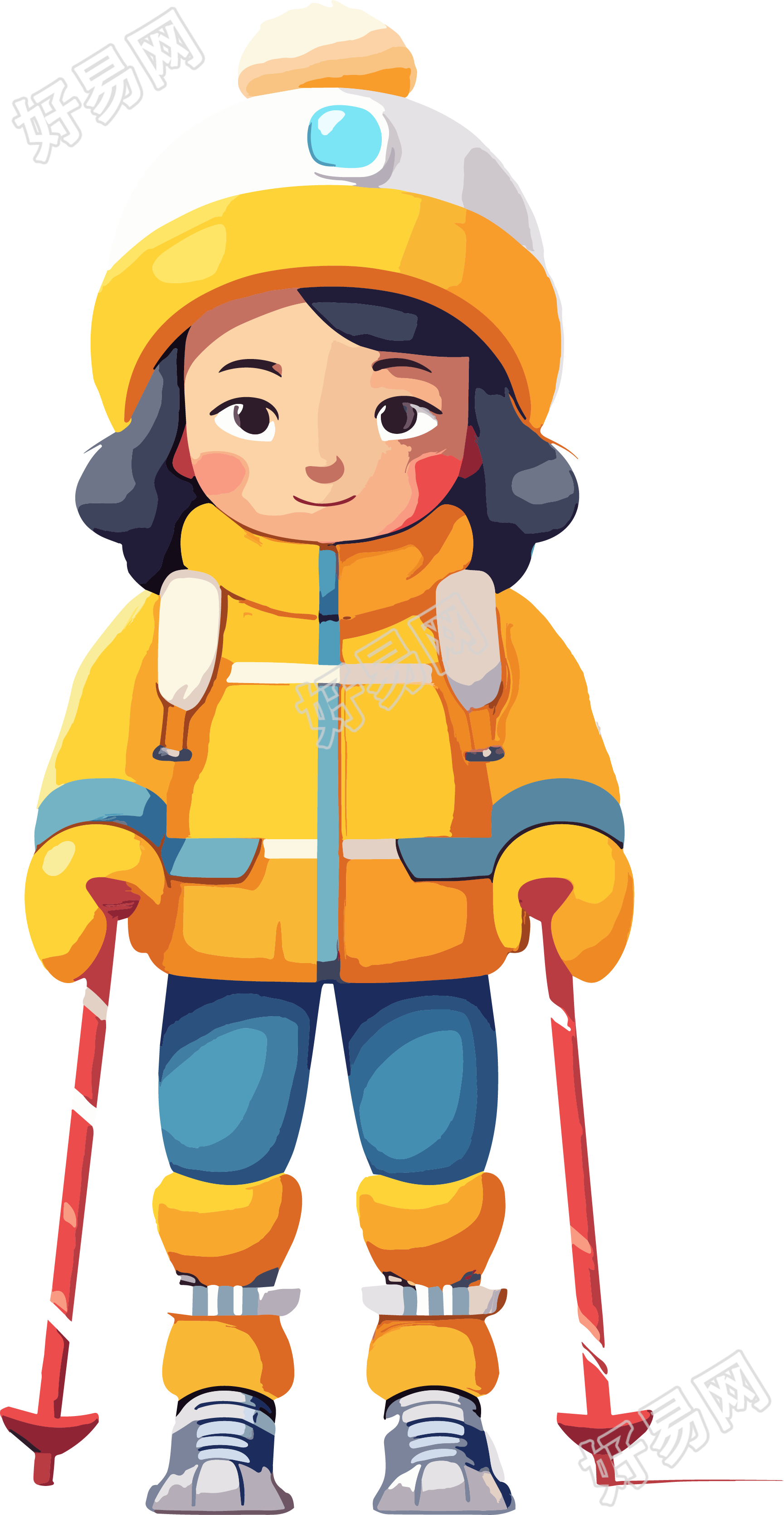 滑雪儿童可商用2D平面插画