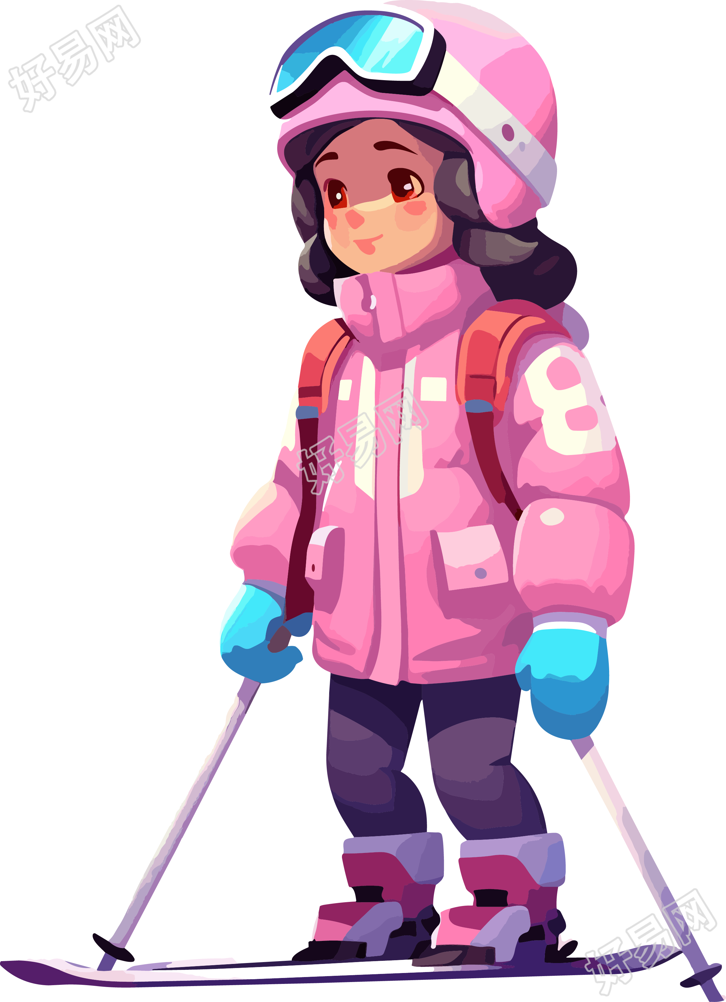 可爱滑雪儿童透明背景插画