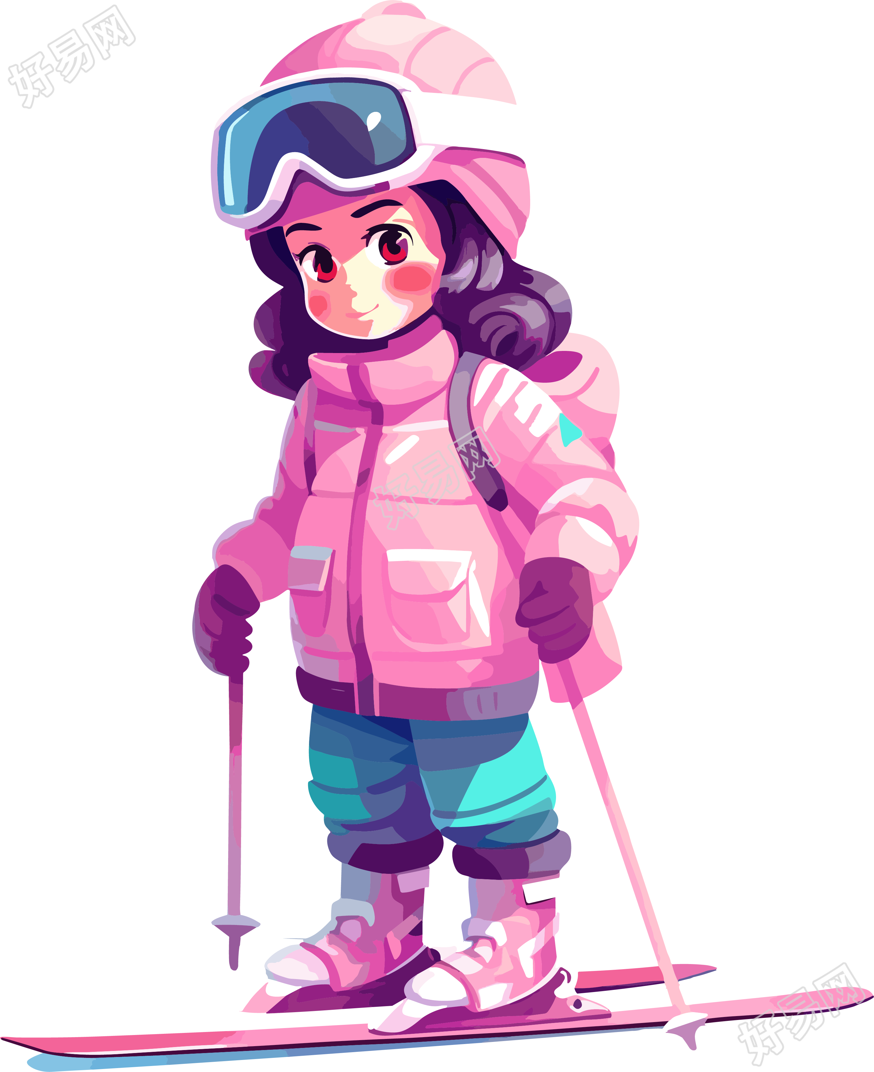 滑雪儿童粉色滑雪服PNG素材